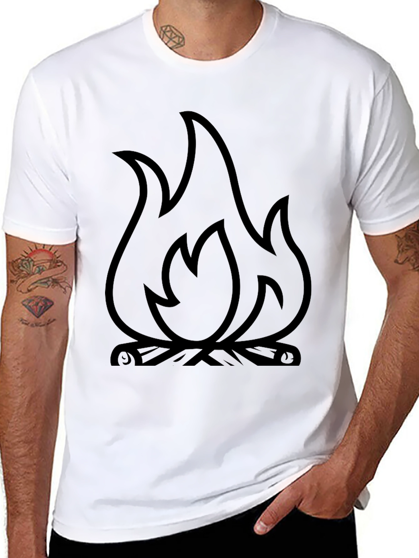 Black Fire Graphic T-Shirt - Black Cotton Blend Tee view 8