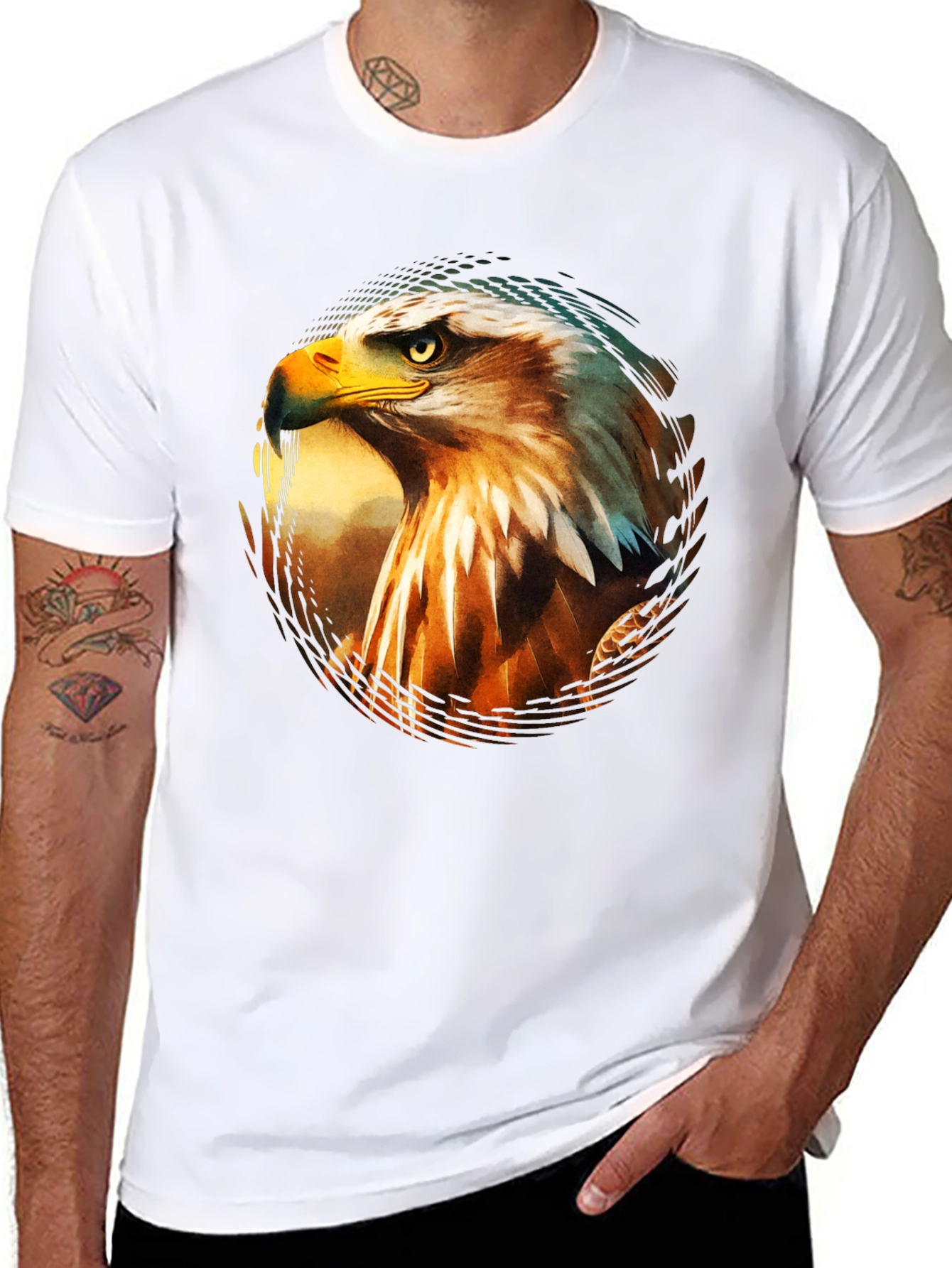 Black Bold Eagle Graphic Print Black T-Shirt view 8