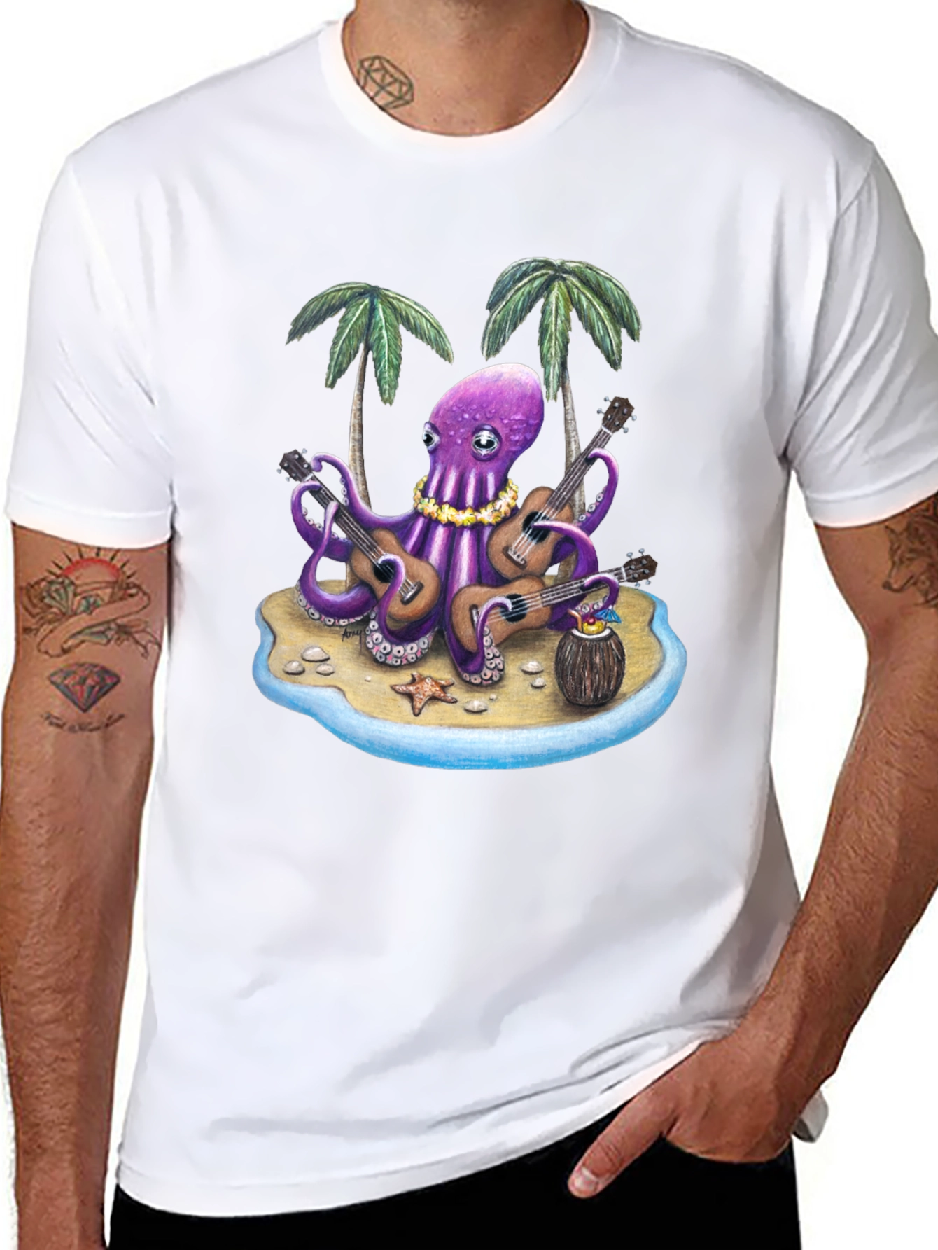 Black Musical Octopus Hawaiian T-Shirt view 8