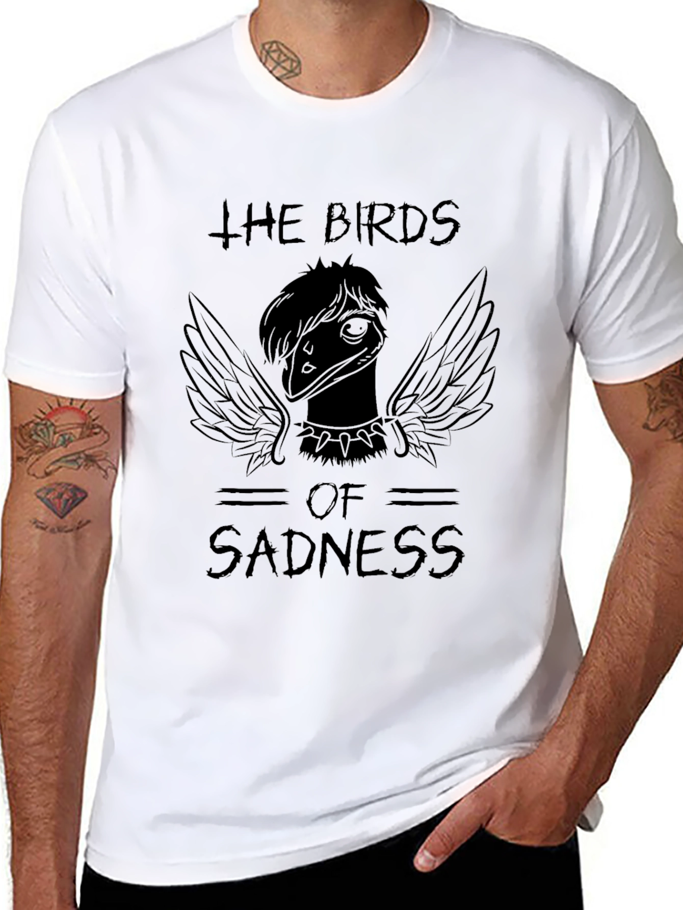 Black The Birds of Sadness Graphic Tee - Black Unisex T-Shirt view 8