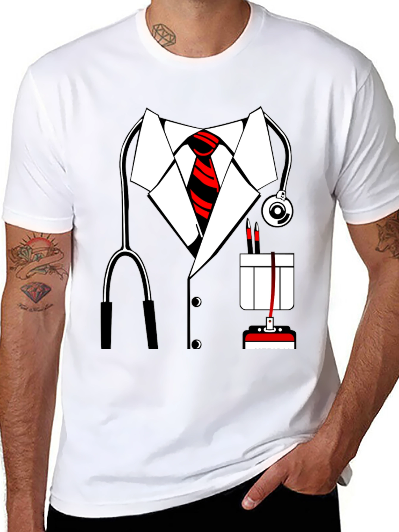Black Doctor Costume T-Shirt - Funny Medical Dress Up view 8