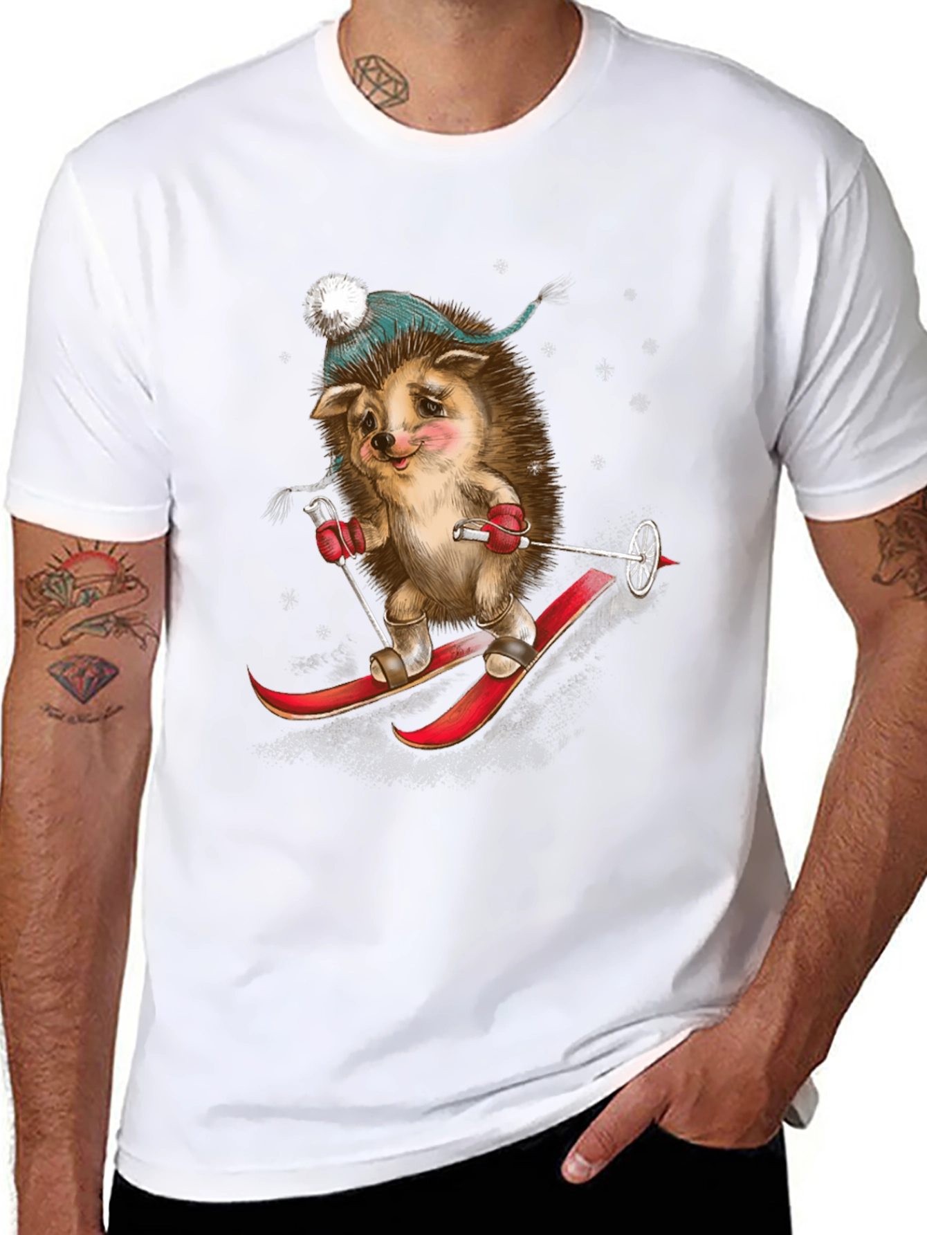 Black Skiing Hedgehog Graphic Tee view 8