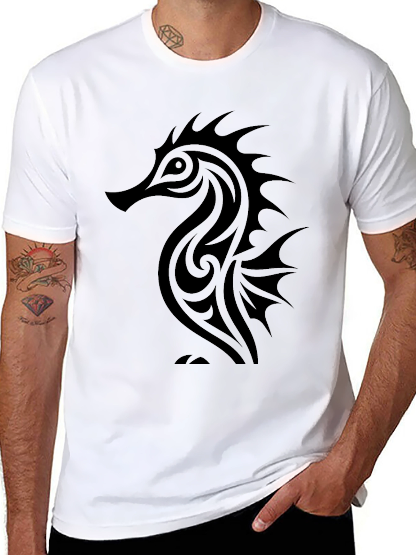 Black Men's Black Seahorse Graphic T-Shirt view 8