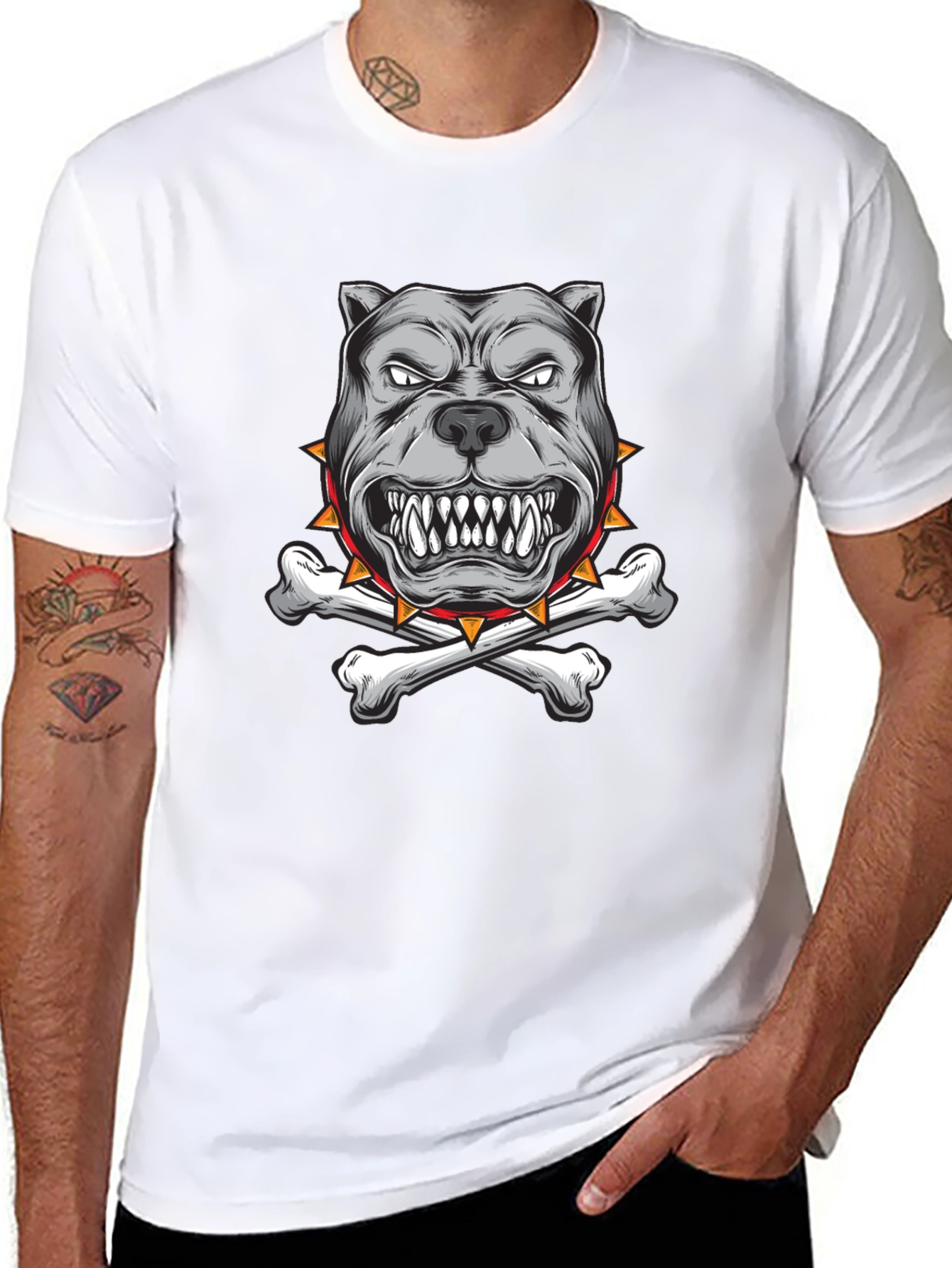 Black Pitbull Dog with Bones Graphic T-Shirt view 8