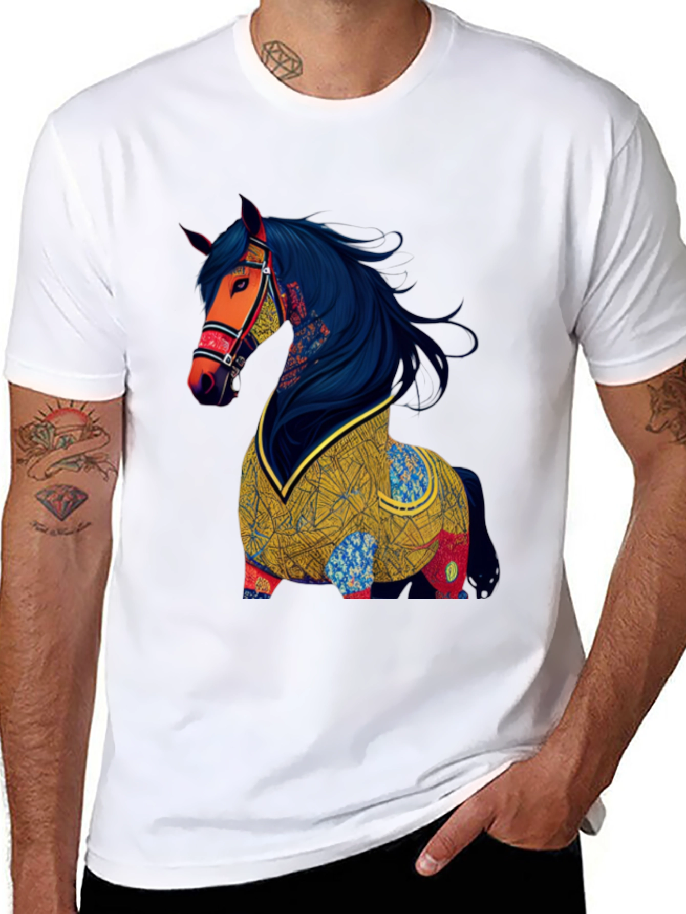 Black Artistic Horse Graphic T-Shirt view 8