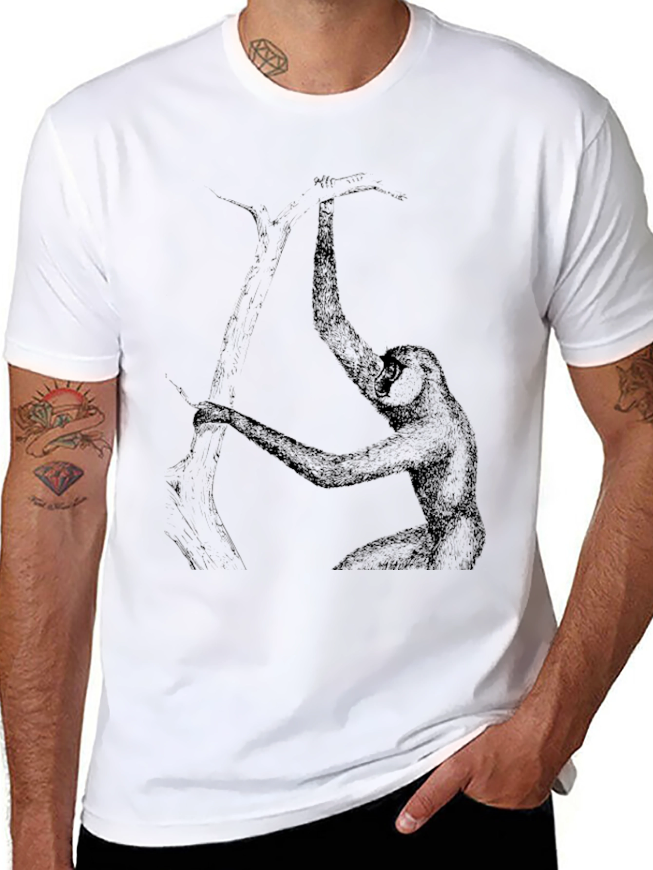 Black Gibbon Graphic Tee - Black Cotton T-Shirt view 8