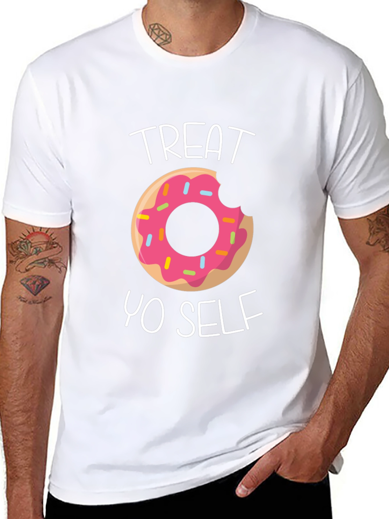 Black Treat Yo Self Donut T-Shirt - Funny Graphic Tee view 8