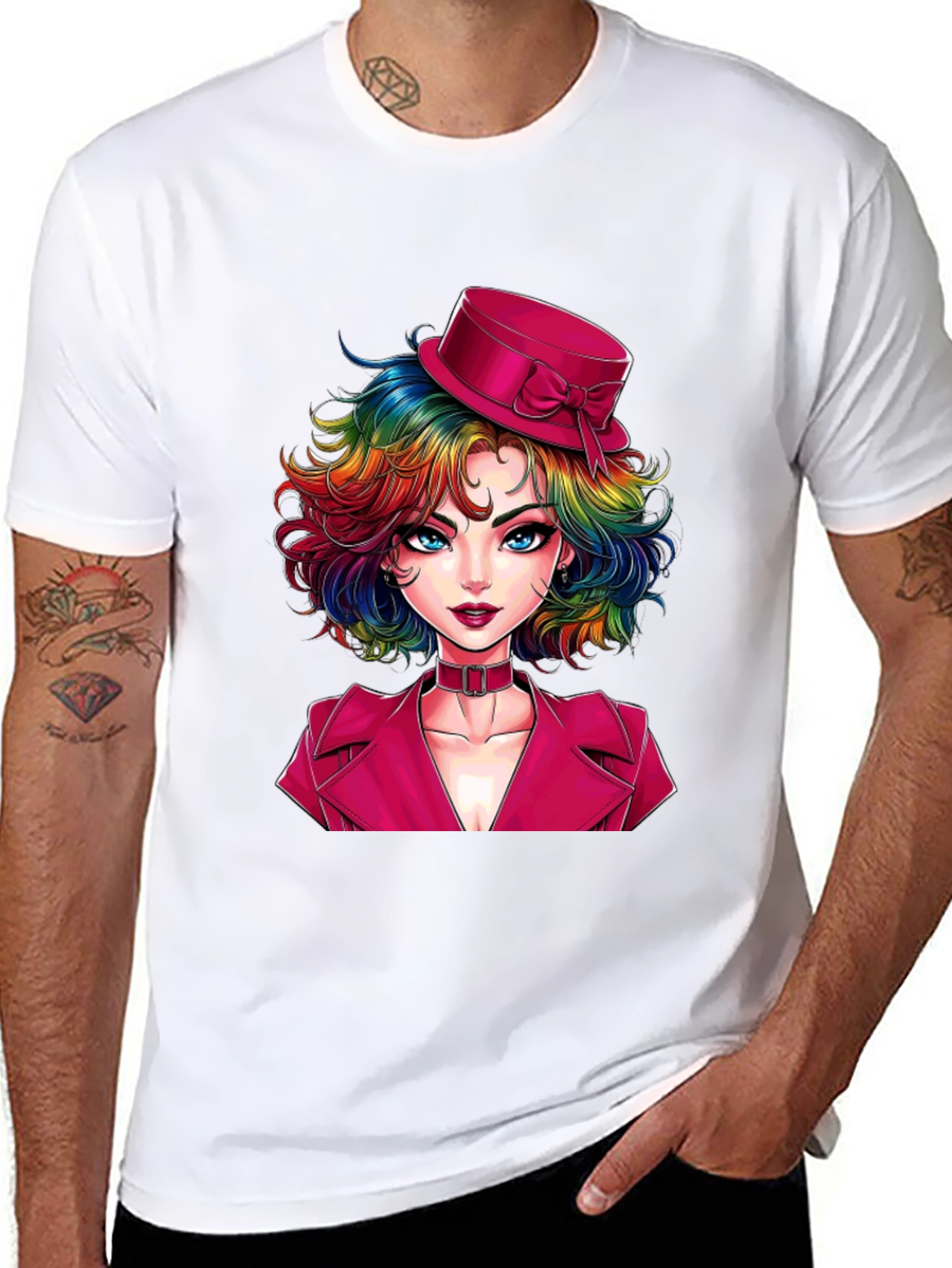 Black Rainbow Hair Girl T-Shirt view 8