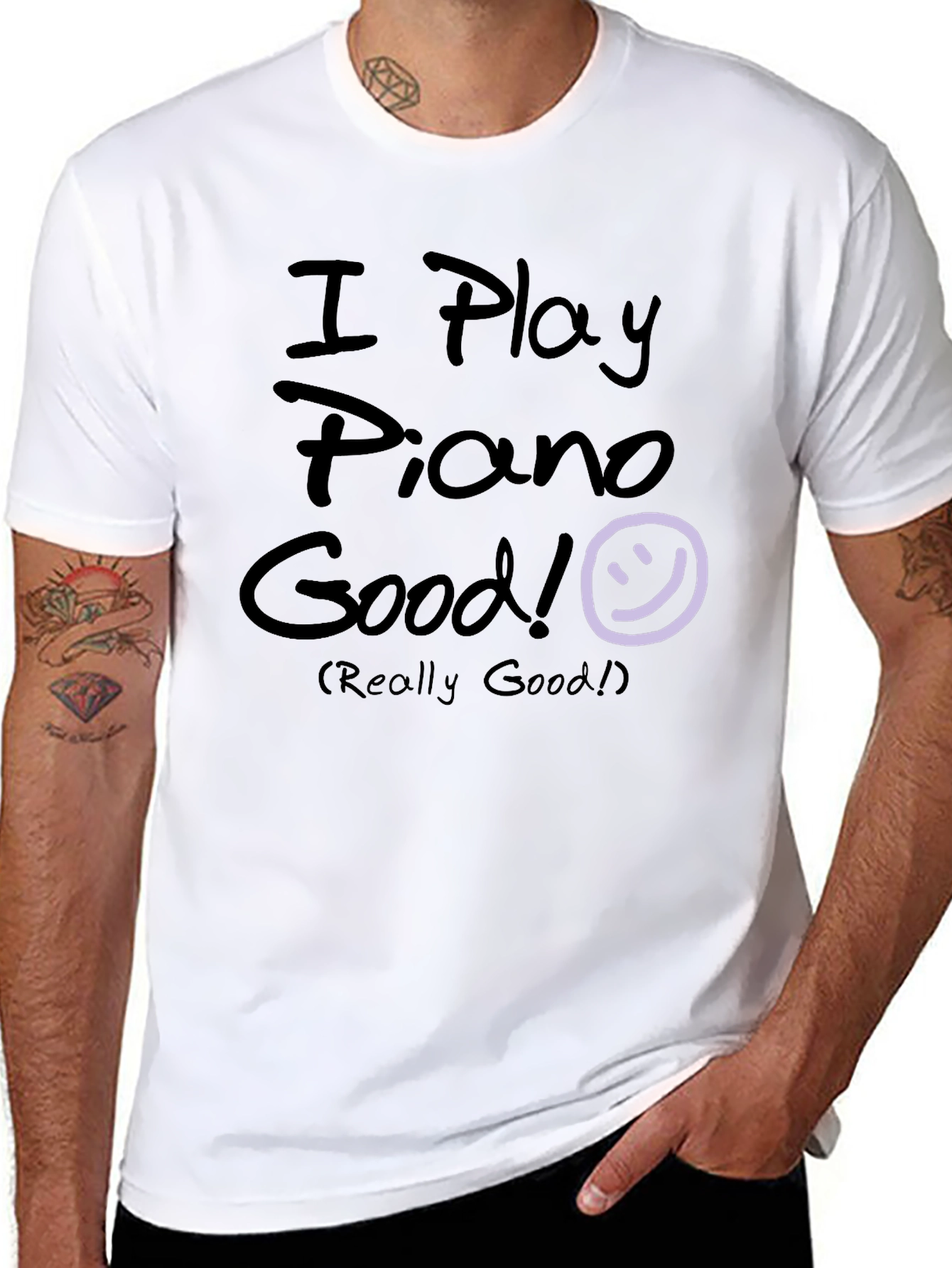 Black I Play Piano Good! Black Graphic T-Shirt view 8