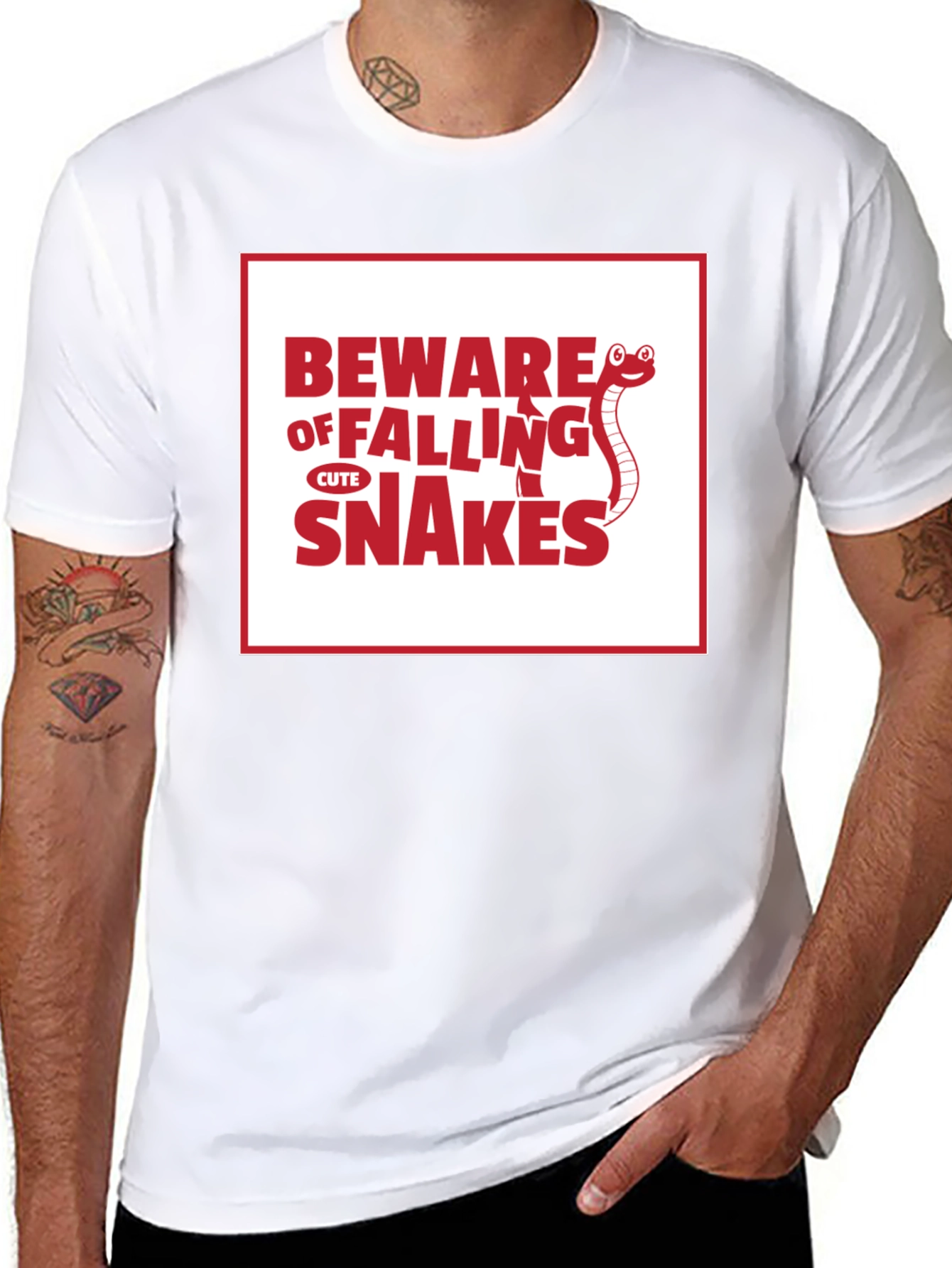 Black Beware of Falling Cute Snakes Graphic T-Shirt view 8