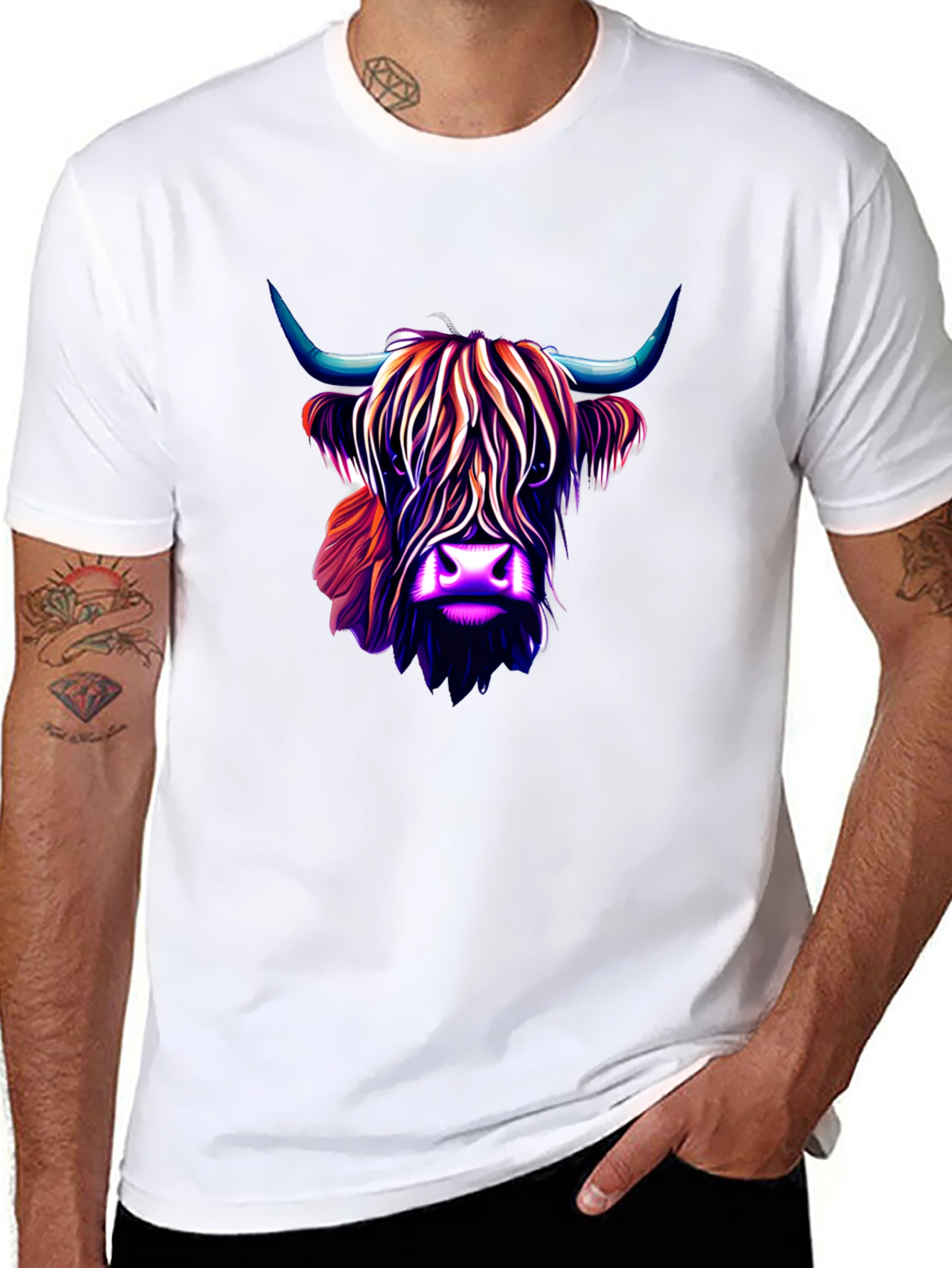 Black Highland Cow Graphic Tee - Stylish Men's Black T-Shirt view 8
