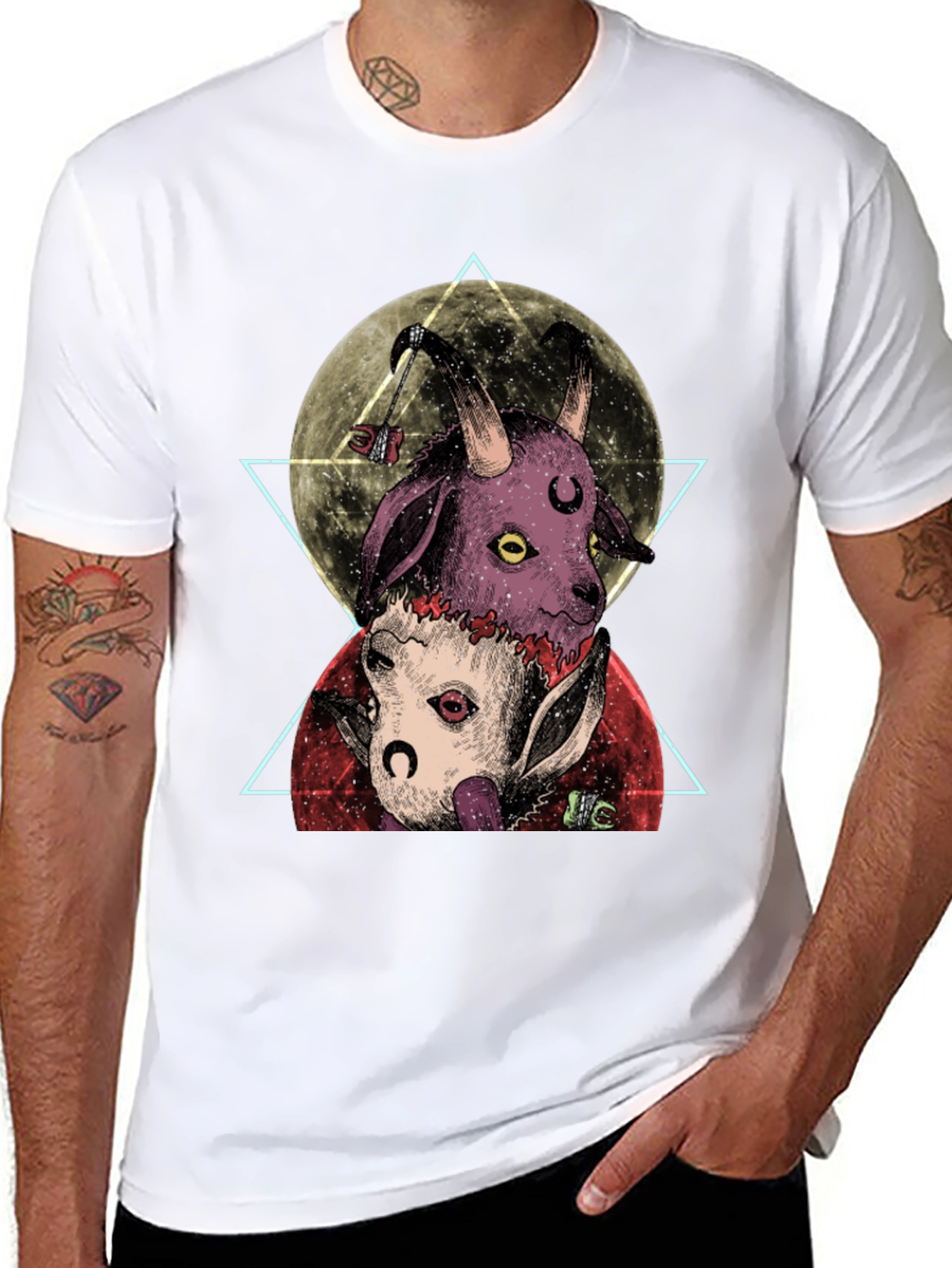 Black Occult Goat Tee: Moonlit Baphomet Design view 8