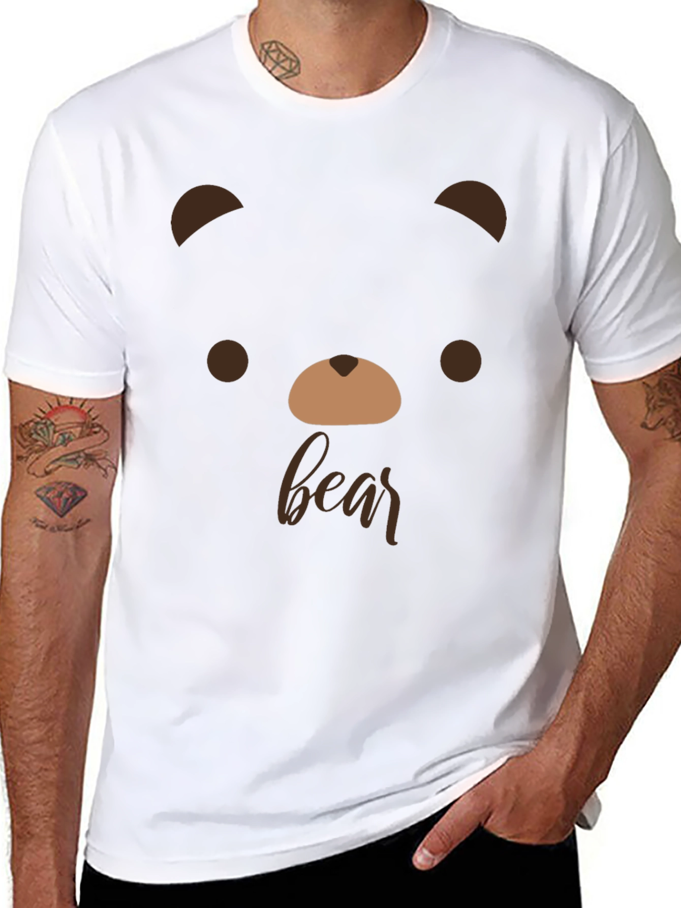 Black Cute Bear Face Graphic Tee - Soft Cotton T-Shirt view 8