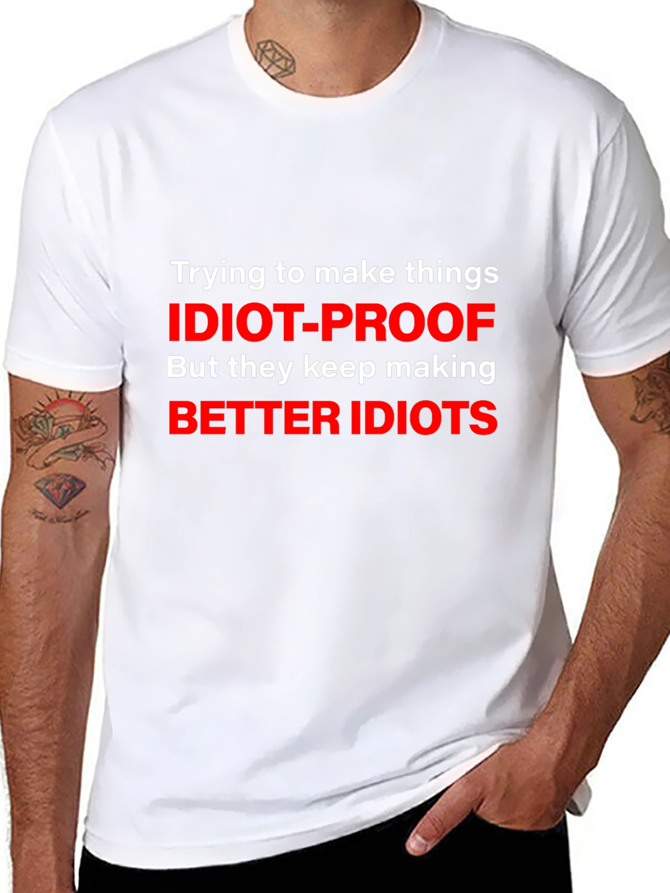 Black Idiot-Proof Funny Graphic T-Shirt view 8