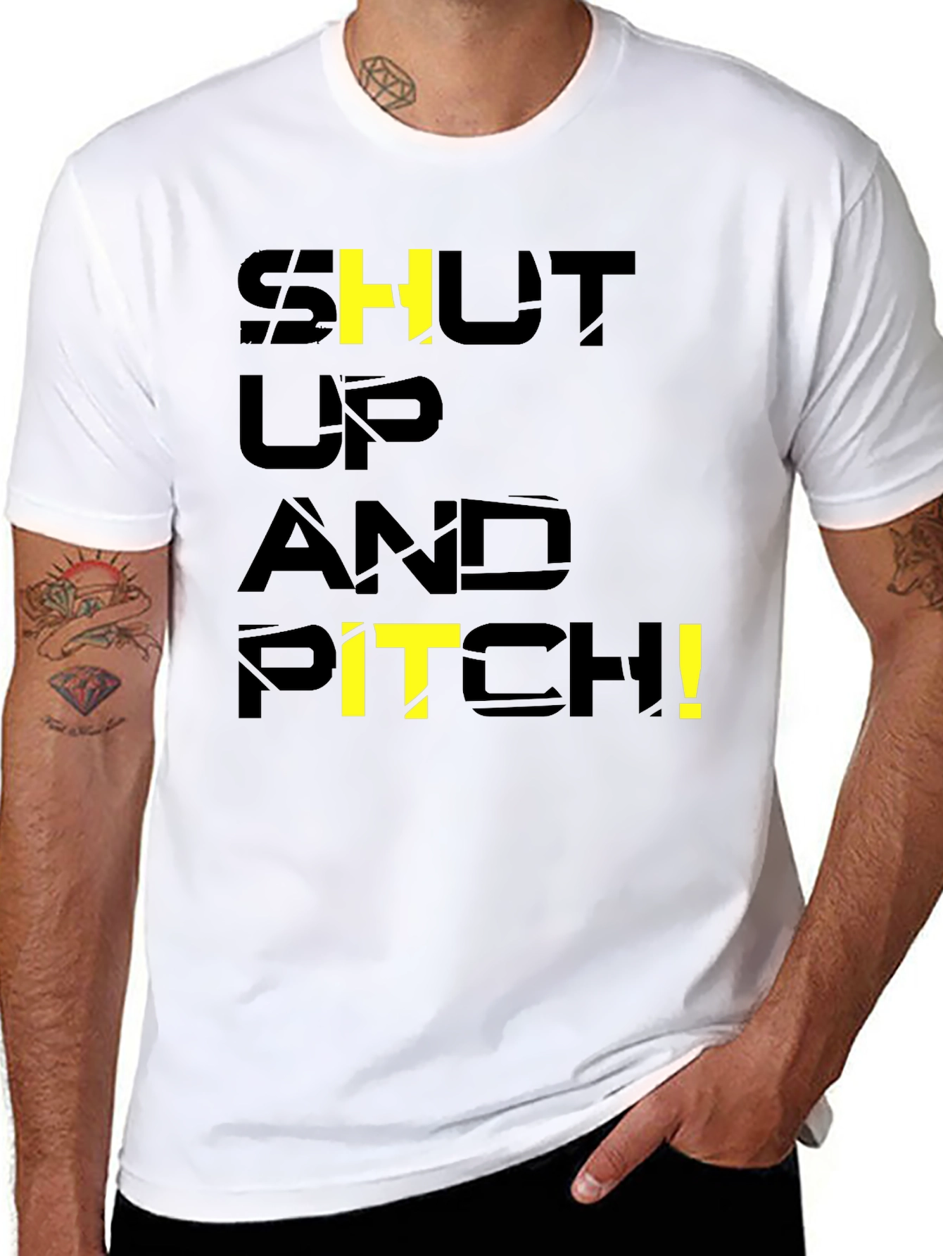 Black Shut Up and Pitch! Black Graphic T-Shirt view 8