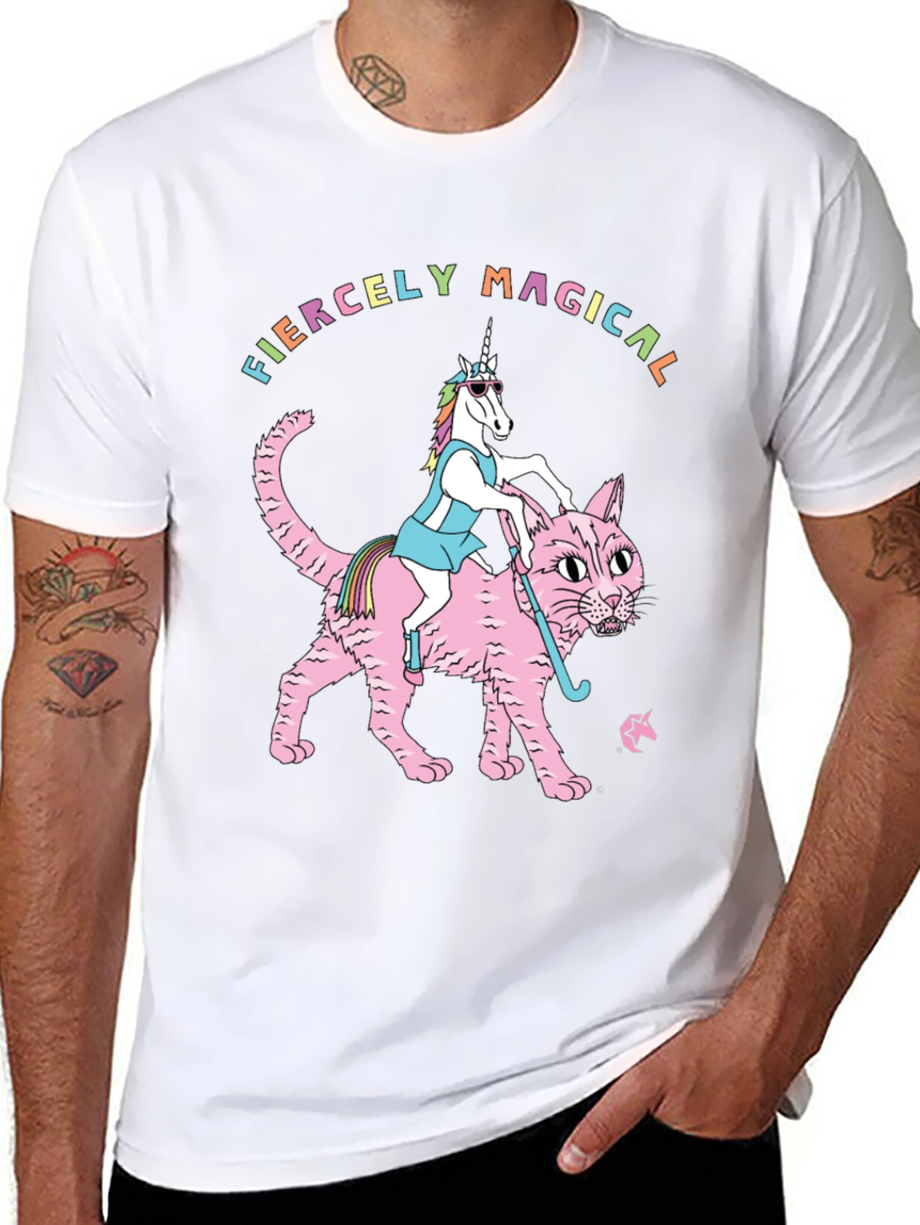 Black Fiercely Magical Unicorn Riding Cat Graphic Tee view 8
