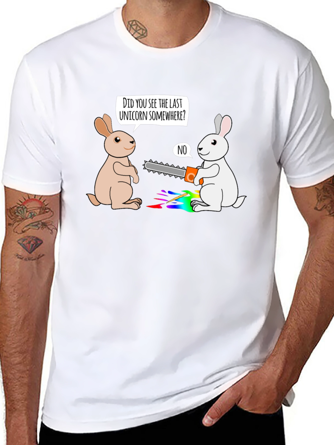 Black Funny Unicorn Rabbit Chainsaw Graphic Tee view 8