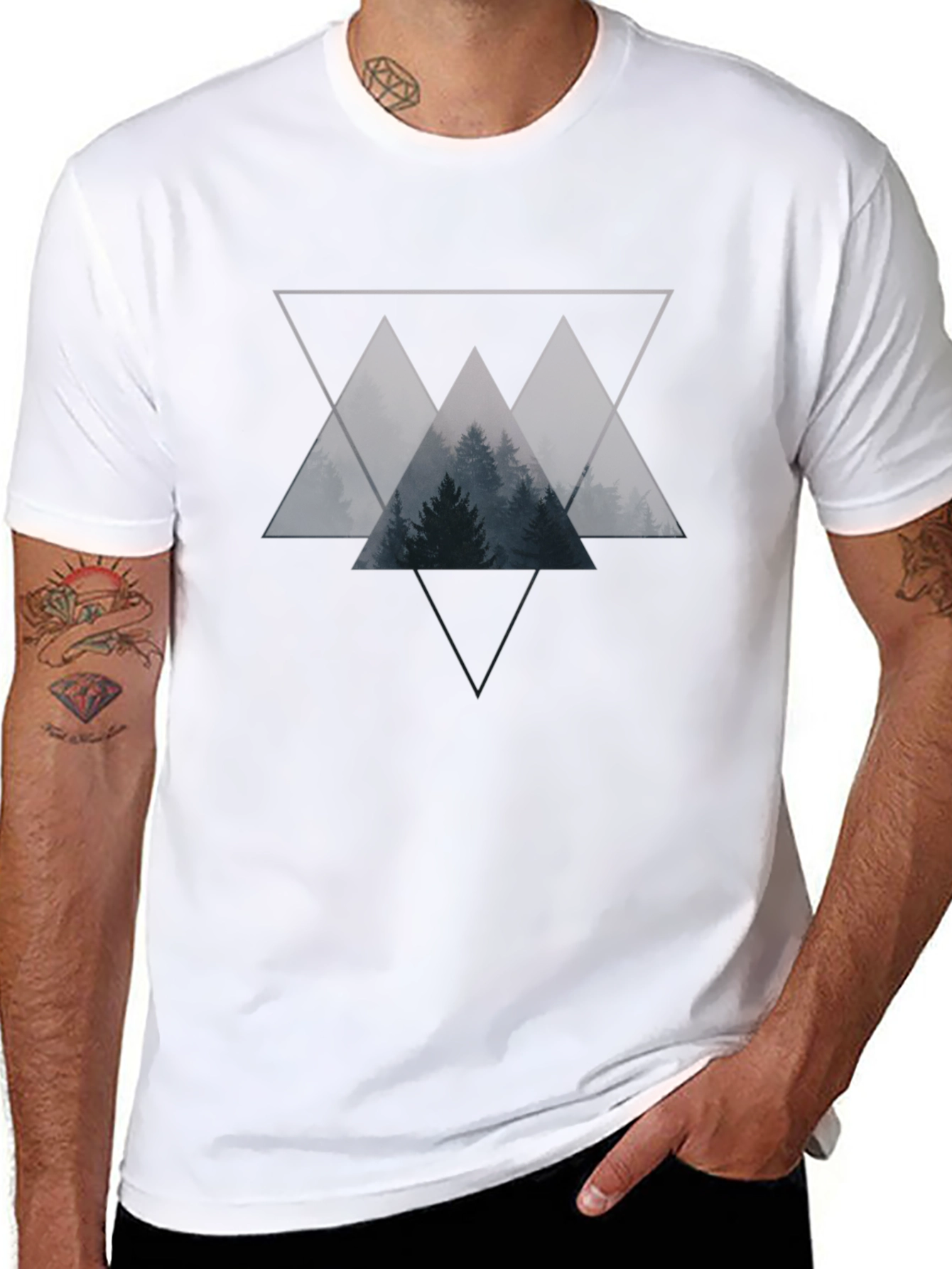 Black Geometric Forest Graphic Tee - Black Cotton Blend view 8