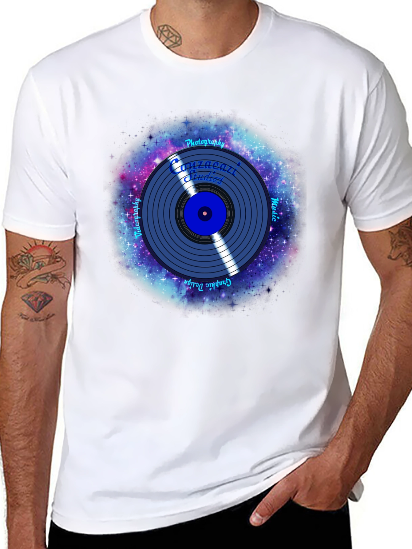 Black Galaxy Vinyl Record Graphic T-Shirt view 8