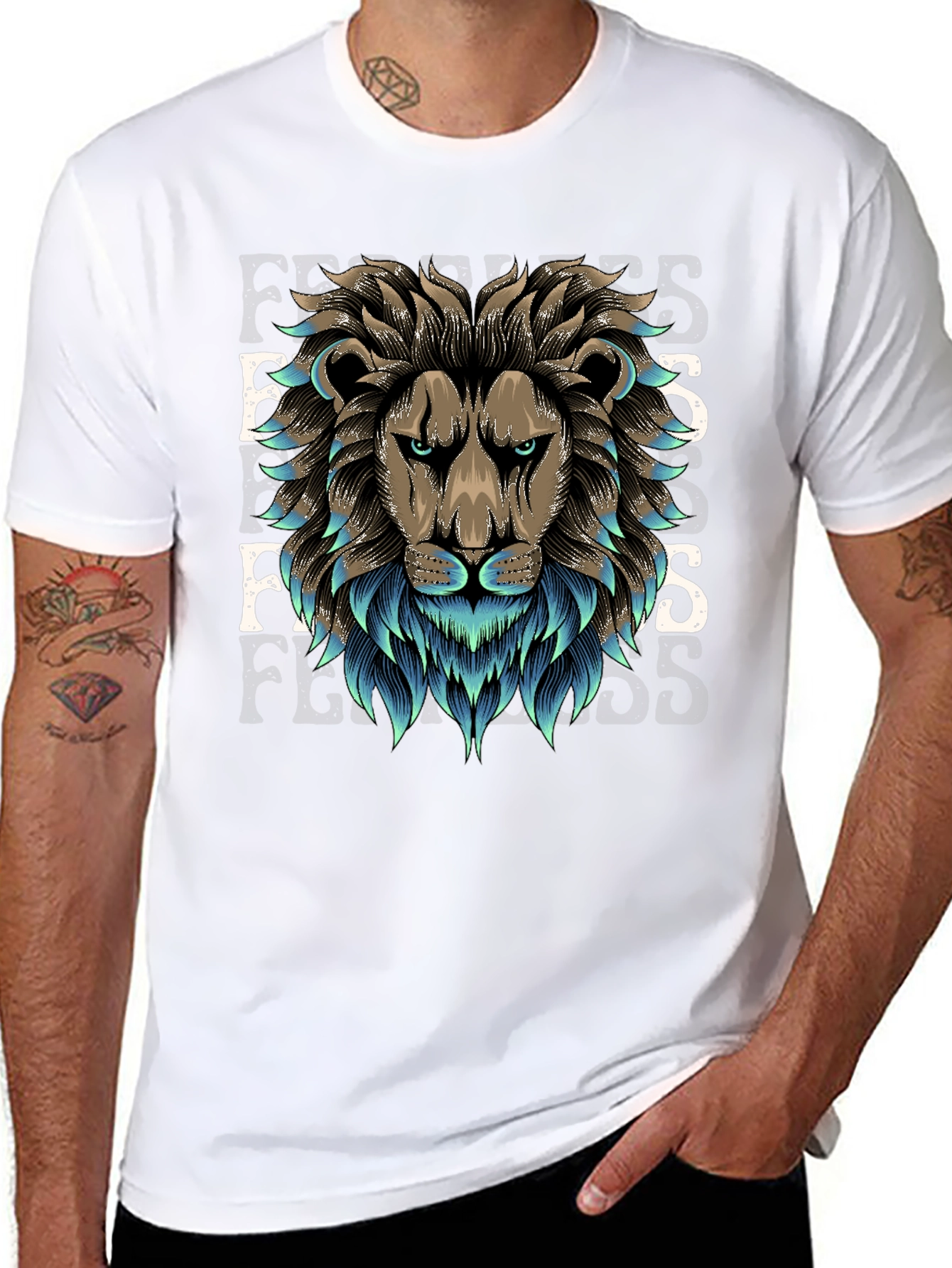 Black Fearless Lion Graphic Tee view 8