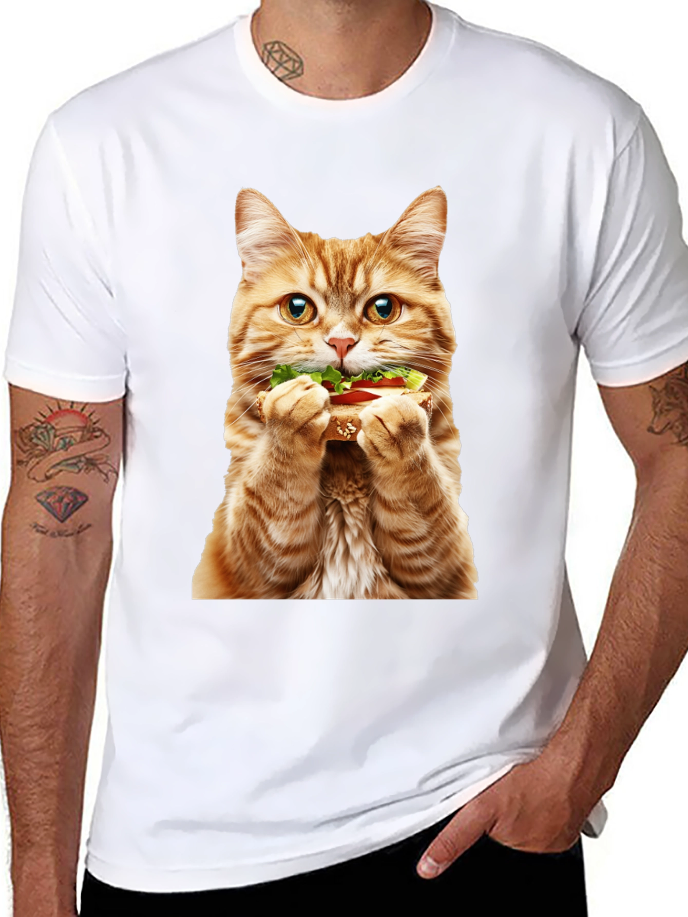 Black Cat Eating Sandwich Graphic Tee view 8