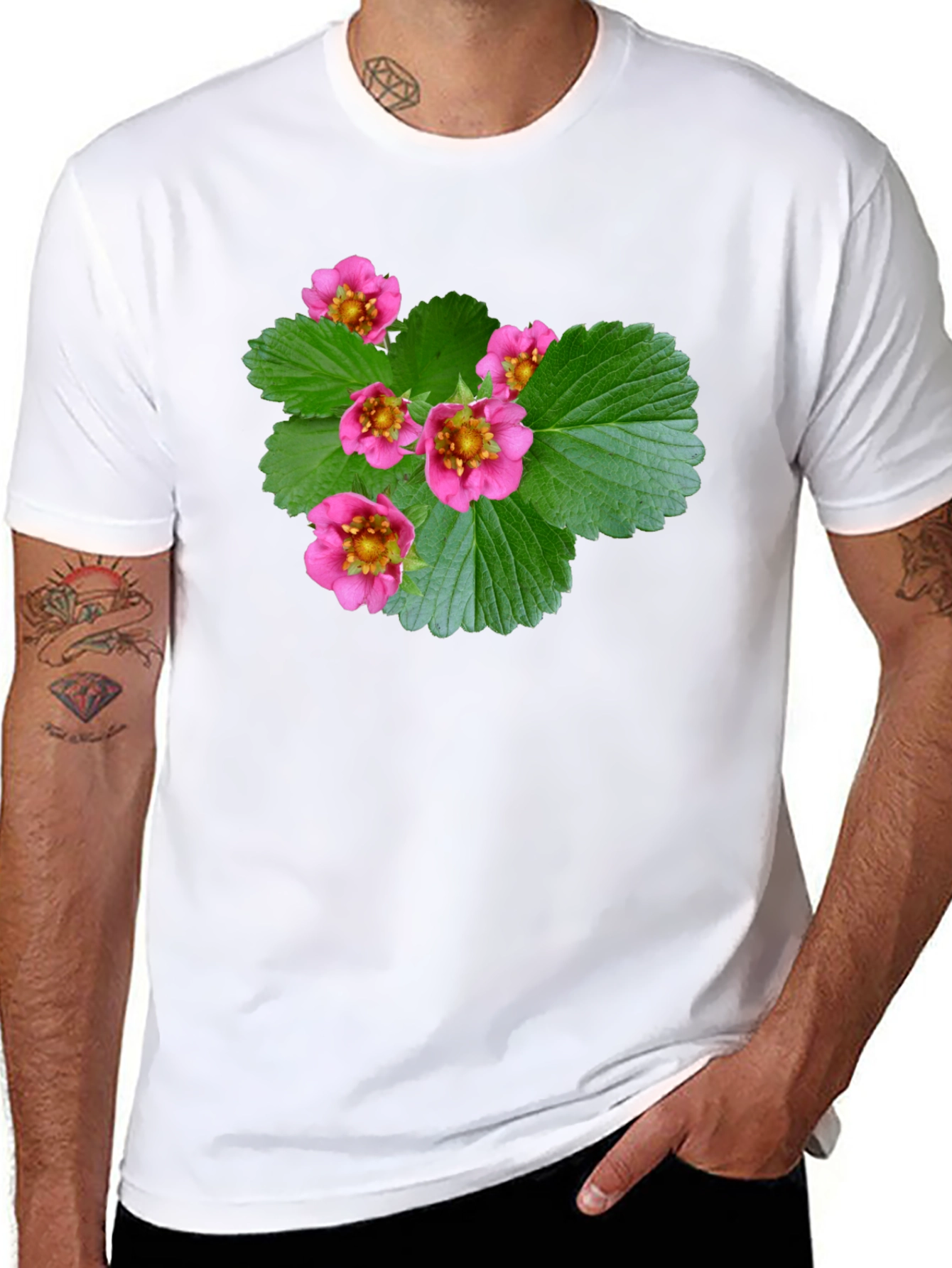 Black Floral Print Black T-Shirt - Nature Inspired Design view 8