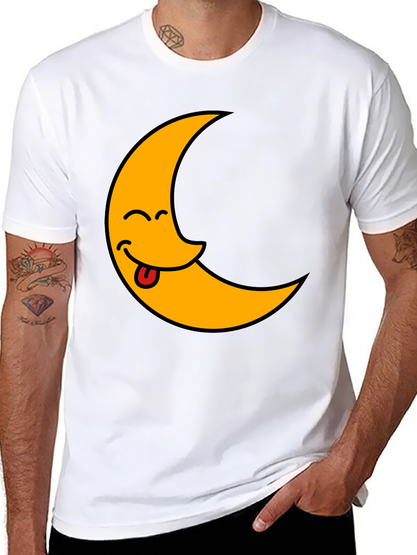 Black Funny Crescent Moon Tongue T-Shirt view 8