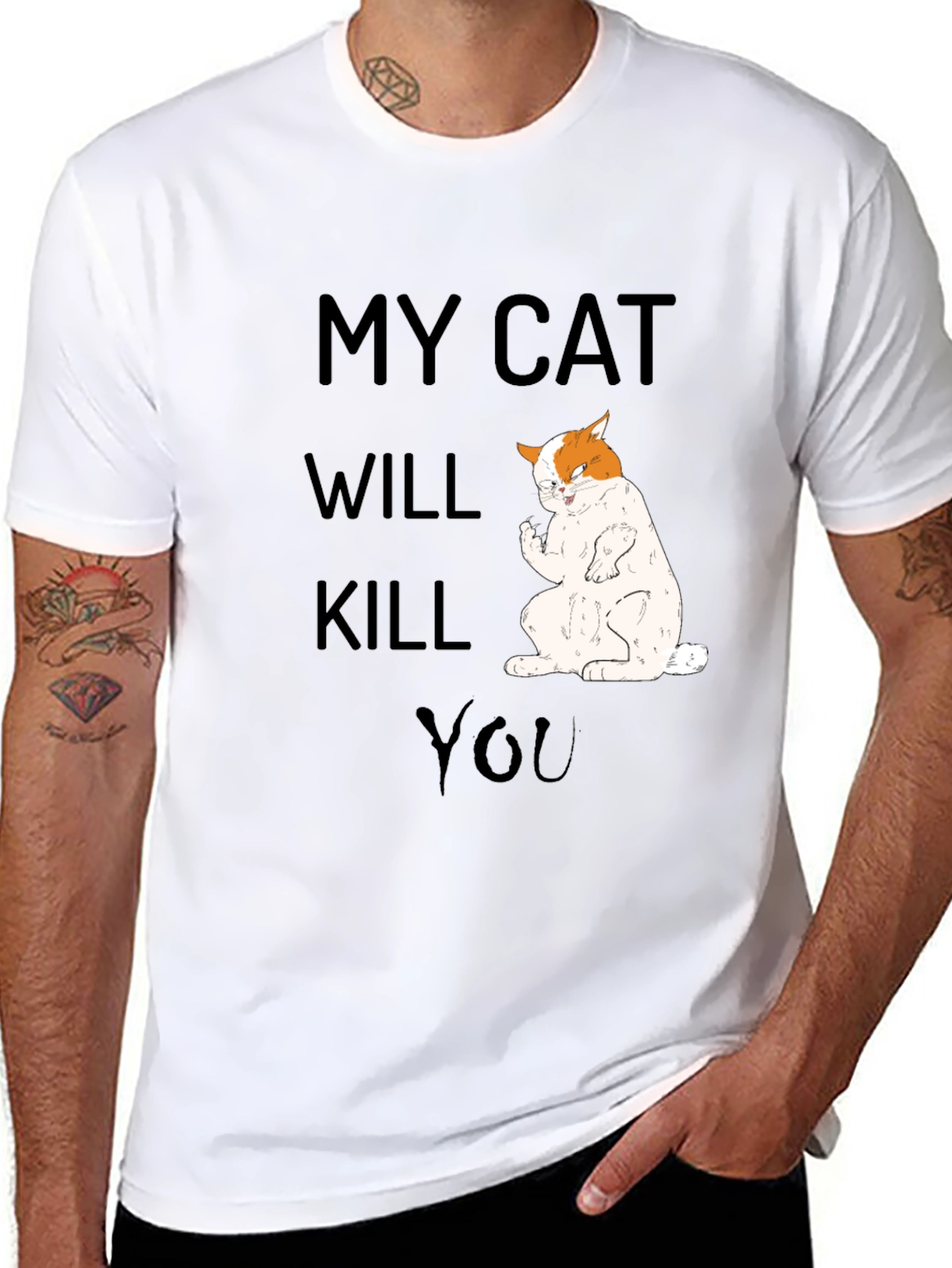 Black My Cat Will Kill You T-Shirt, Funny Cat Tee view 8