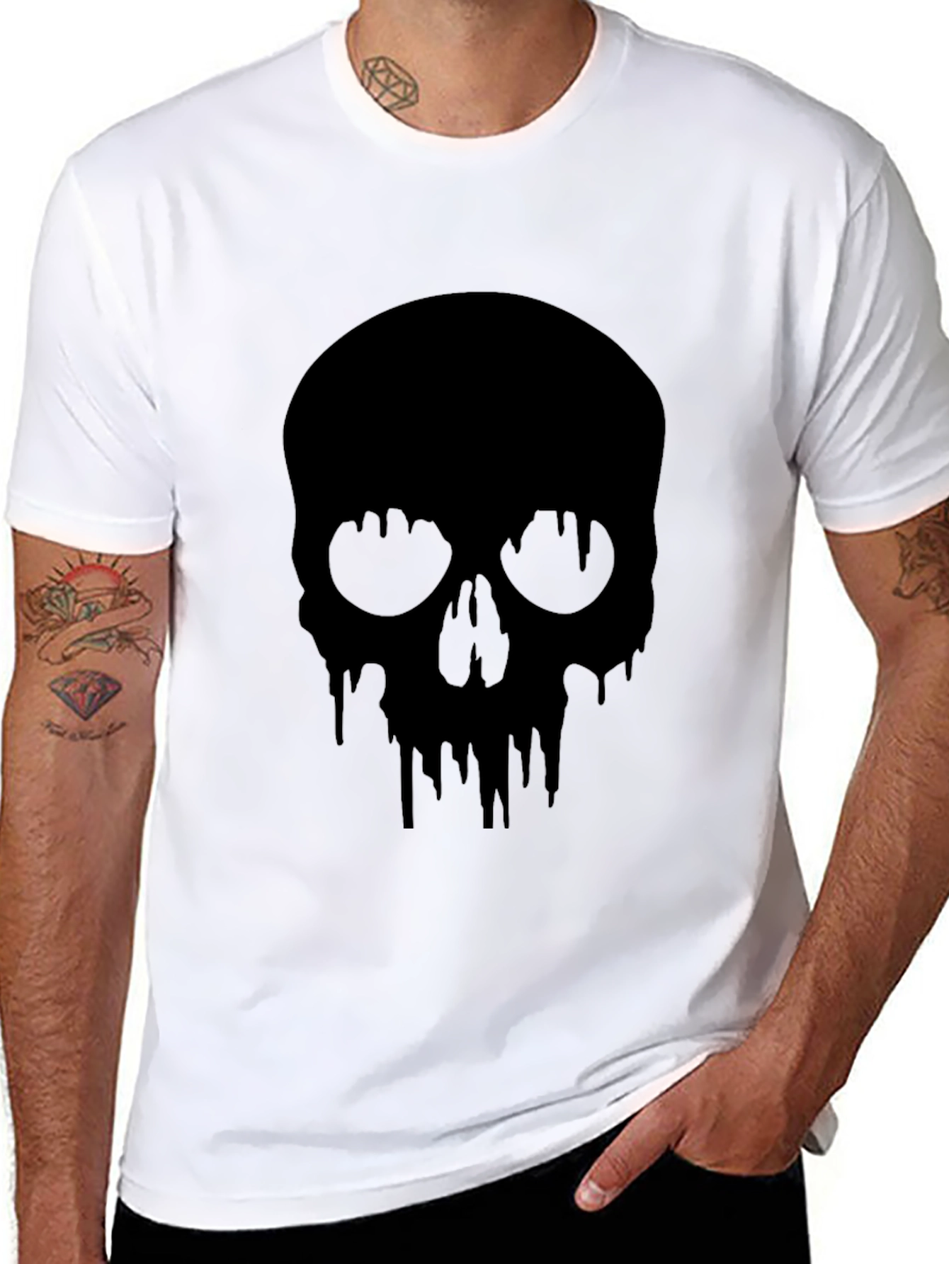 Black Men's Black Skull Drip Graphic Tee view 8