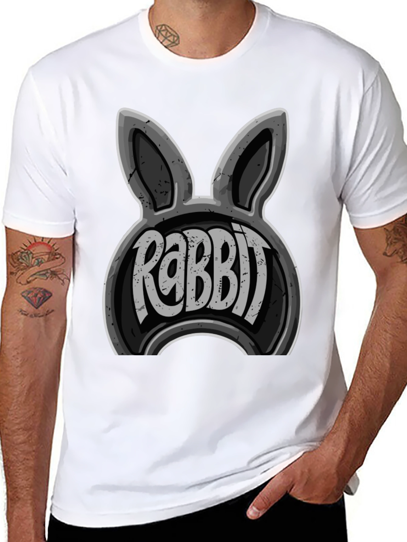 Black Rabbit Graphic Print Men's T-Shirt view 8
