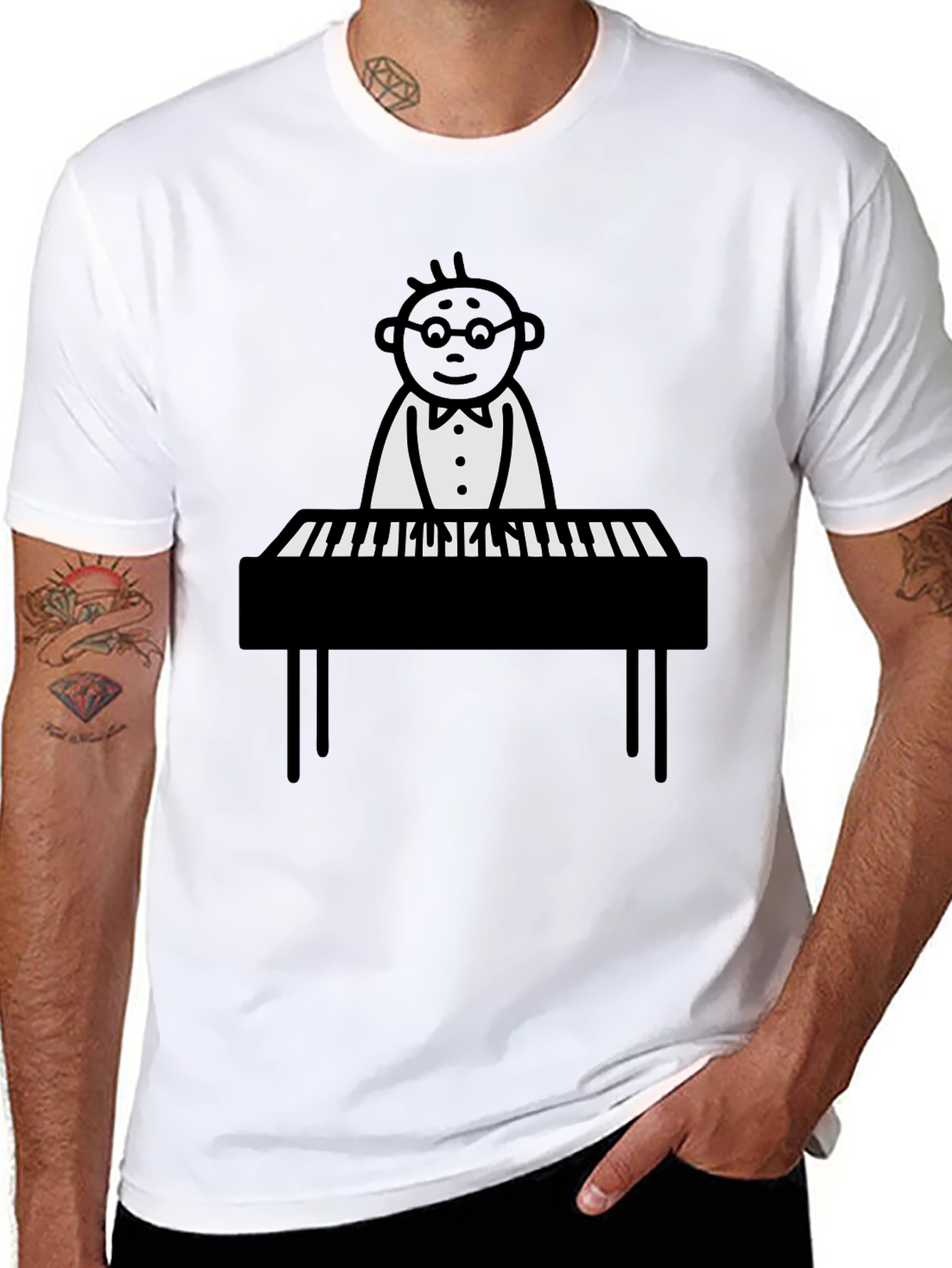 Black Piano Man Graphic Tee - Black Casual T-Shirt view 8