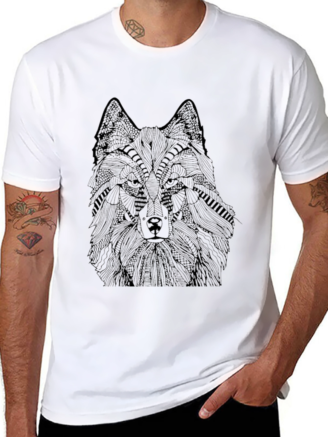 Black Wolf Graphic Black T-Shirt view 8