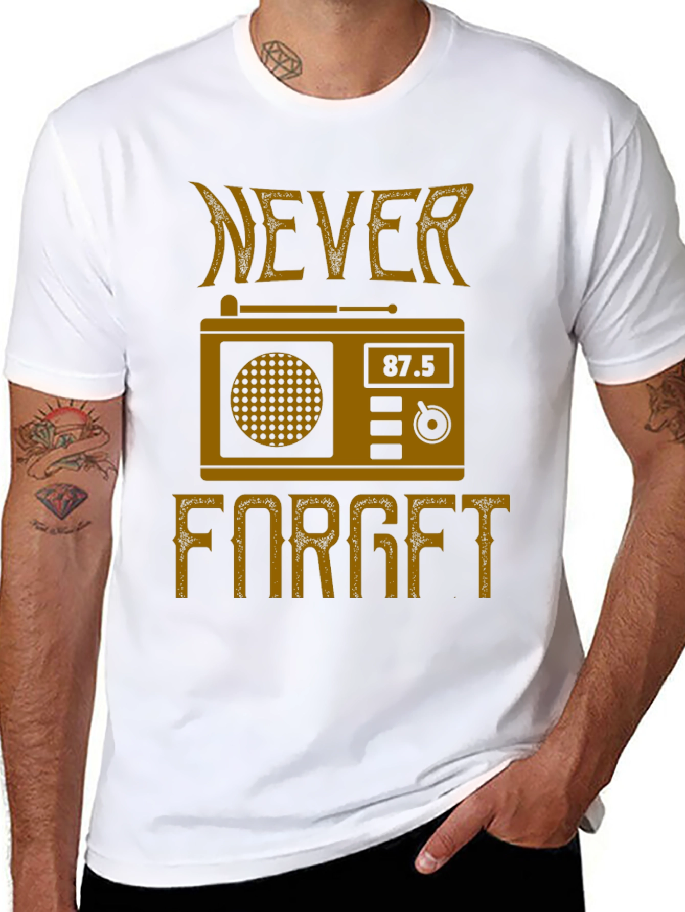 Black Retro Radio 'Never Forget' Graphic T-Shirt view 8