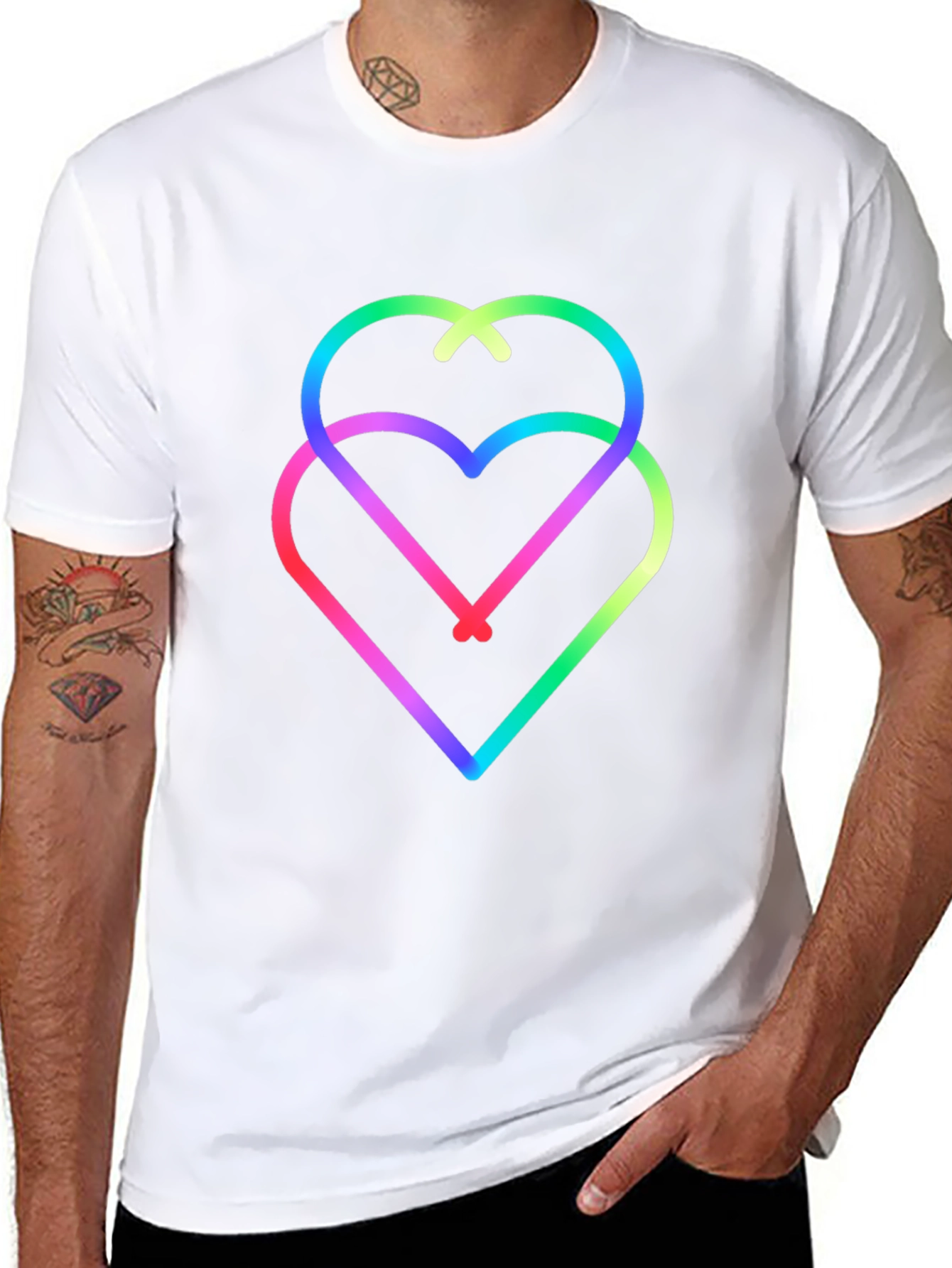 Black Rainbow Hearts Black Tee - Unique Graphic Design view 8
