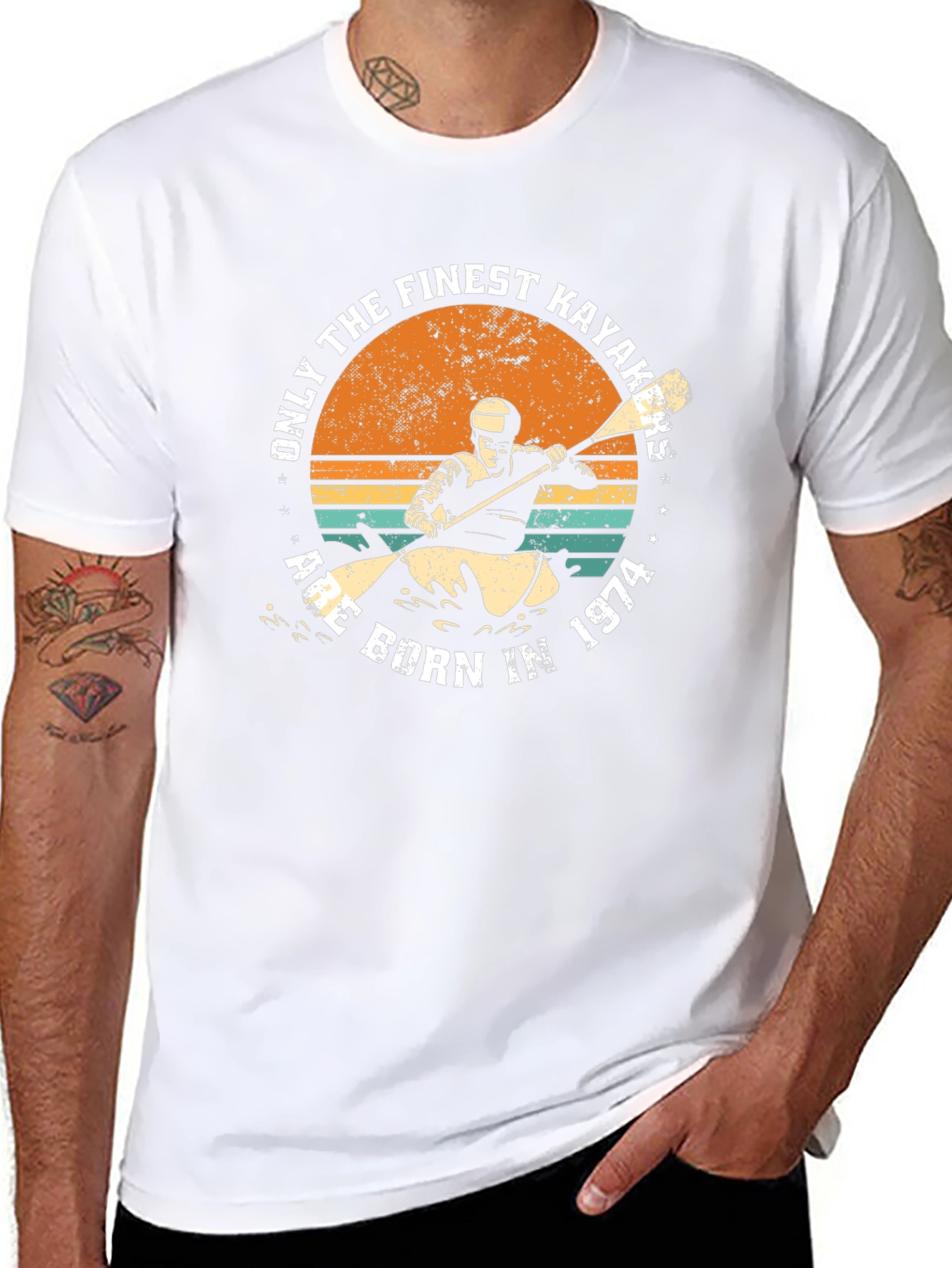 Black Finest Kayakers Born in 1974 Black T-Shirt view 8