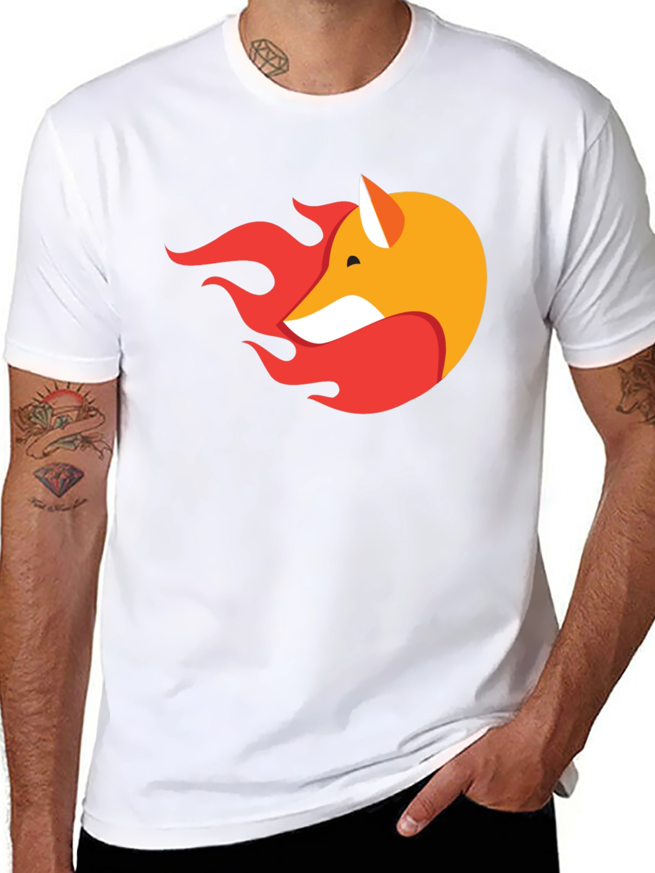 Black Stylish Black T-Shirt with Fox & Flame Graphic view 8