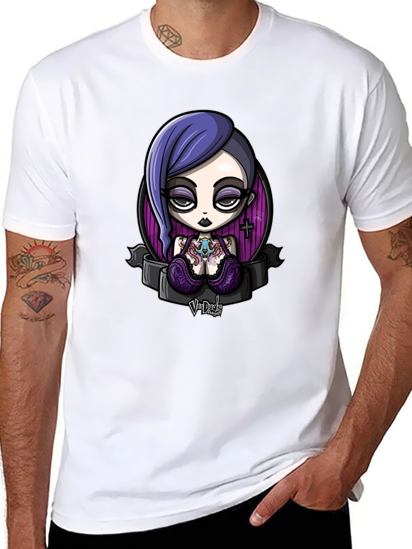 Black Gothic Cartoon Girl Graphic Black T-Shirt view 8
