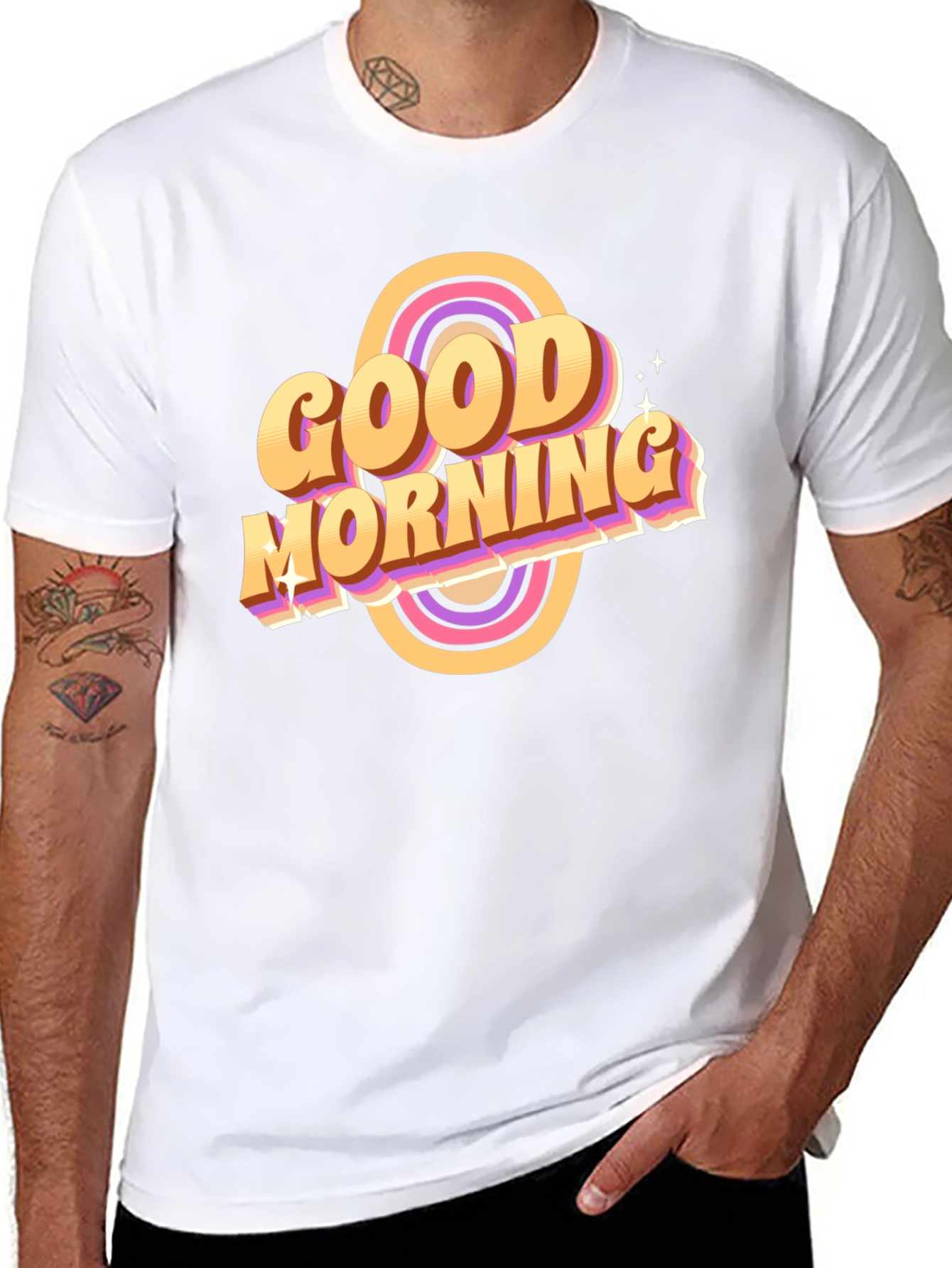 Black Good Morning Retro T-Shirt Black view 8