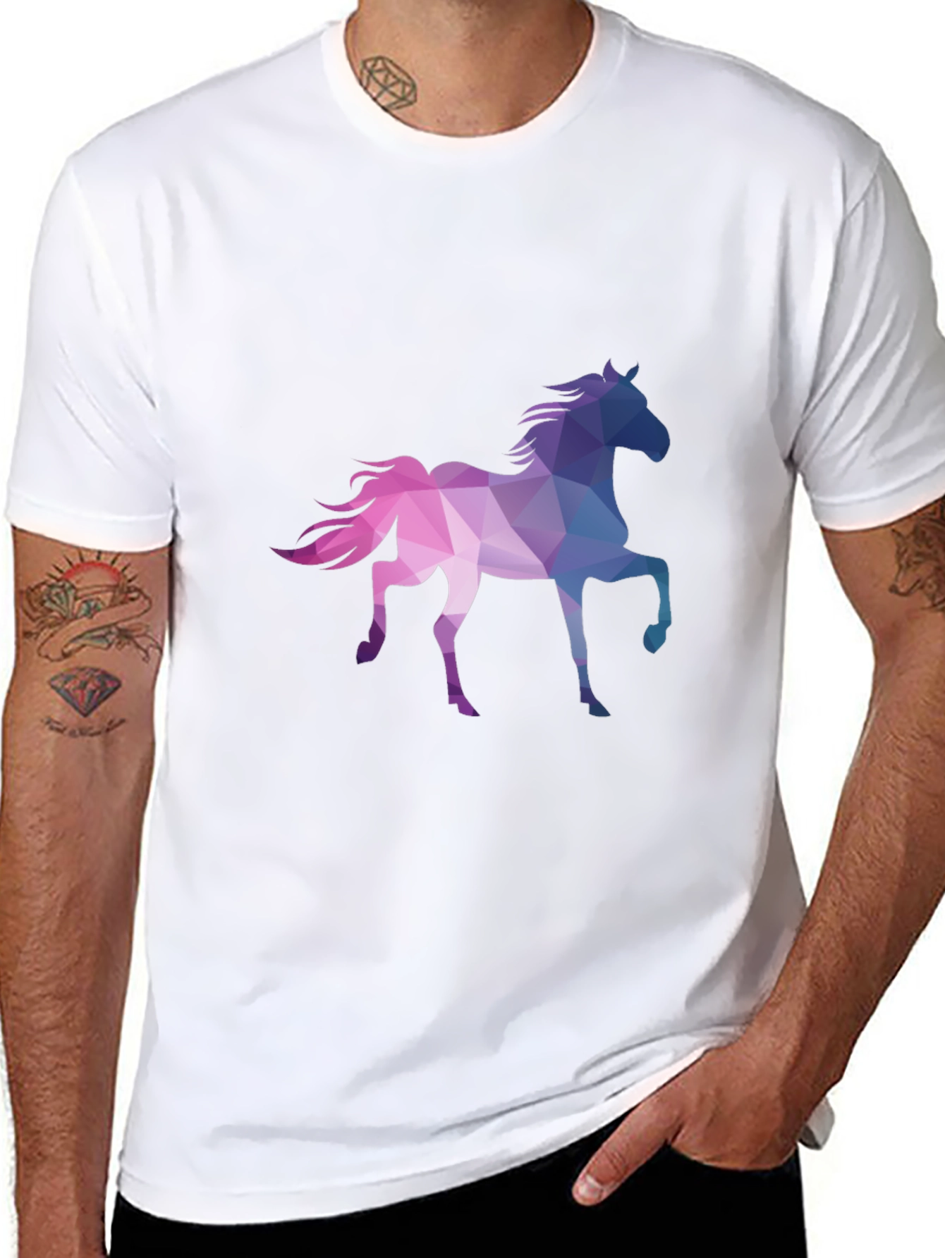 Black Geometric Horse Graphic T-Shirt - Black view 8