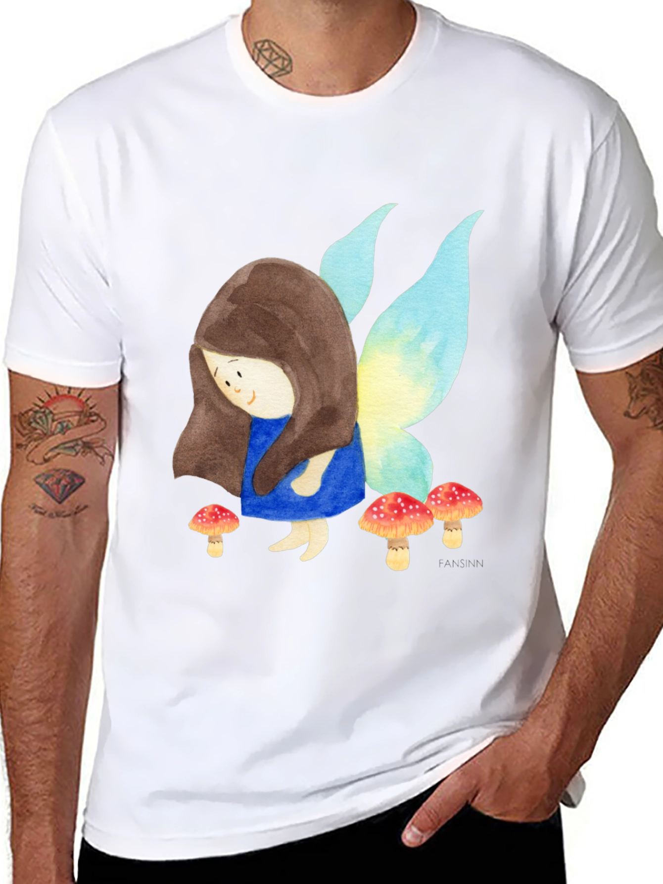 Black Fairy and Mushrooms Graphic T-Shirt view 8