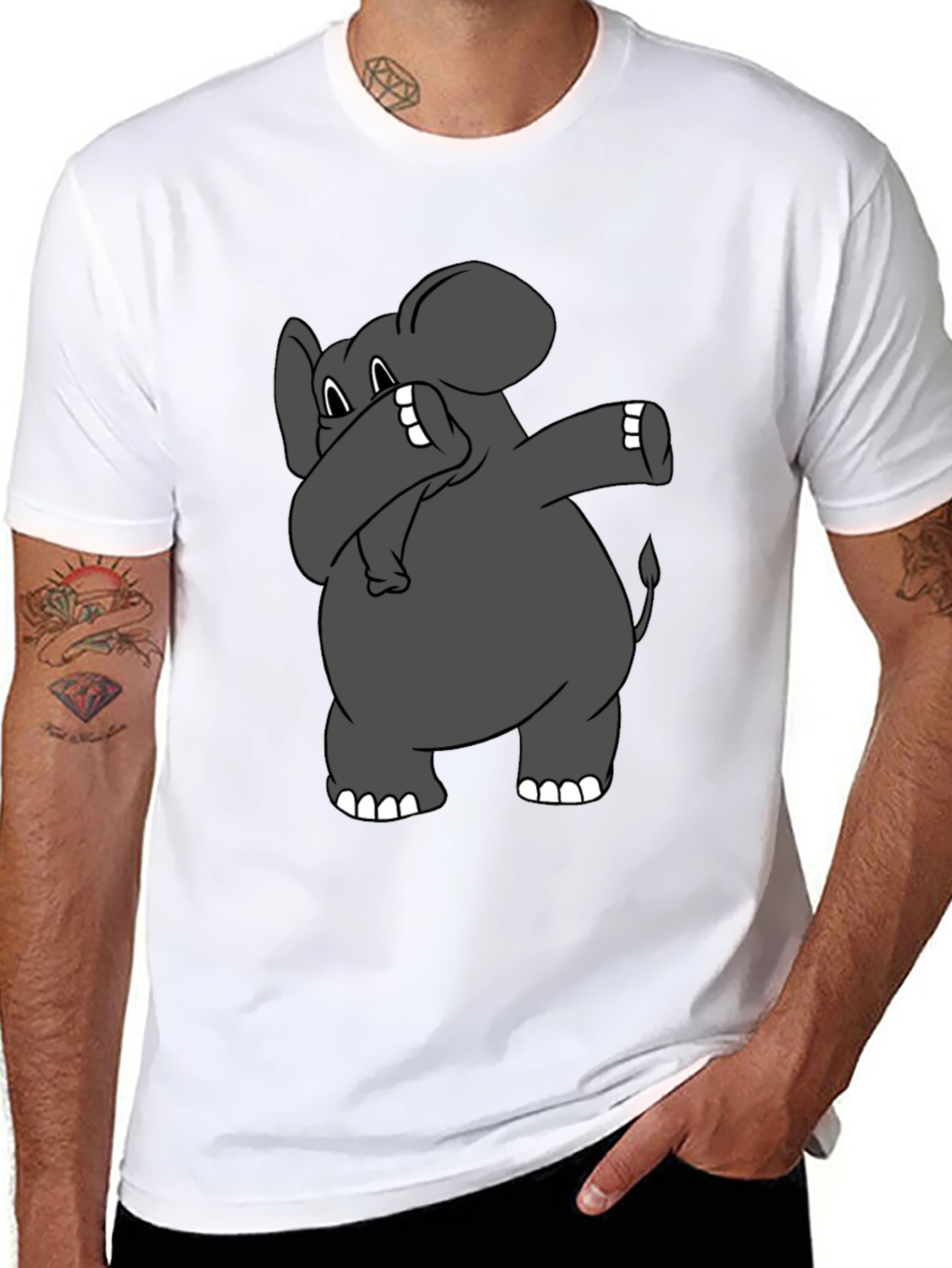 Black Dabbing Elephant Graphic T-Shirt - Black Cotton Tee view 8