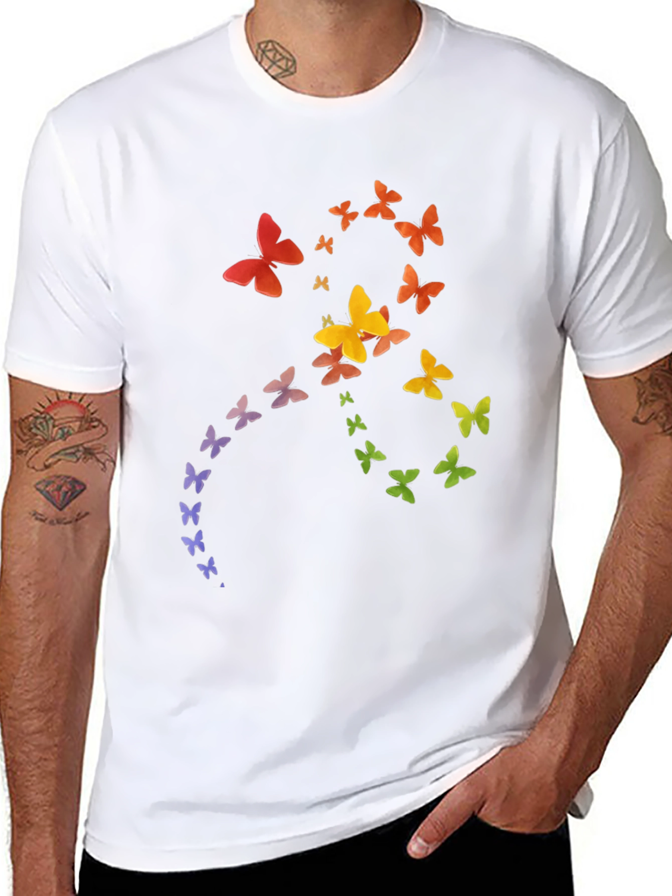Black Rainbow Butterfly Graphic Tee - Soft Cotton Casual Shirt view 8