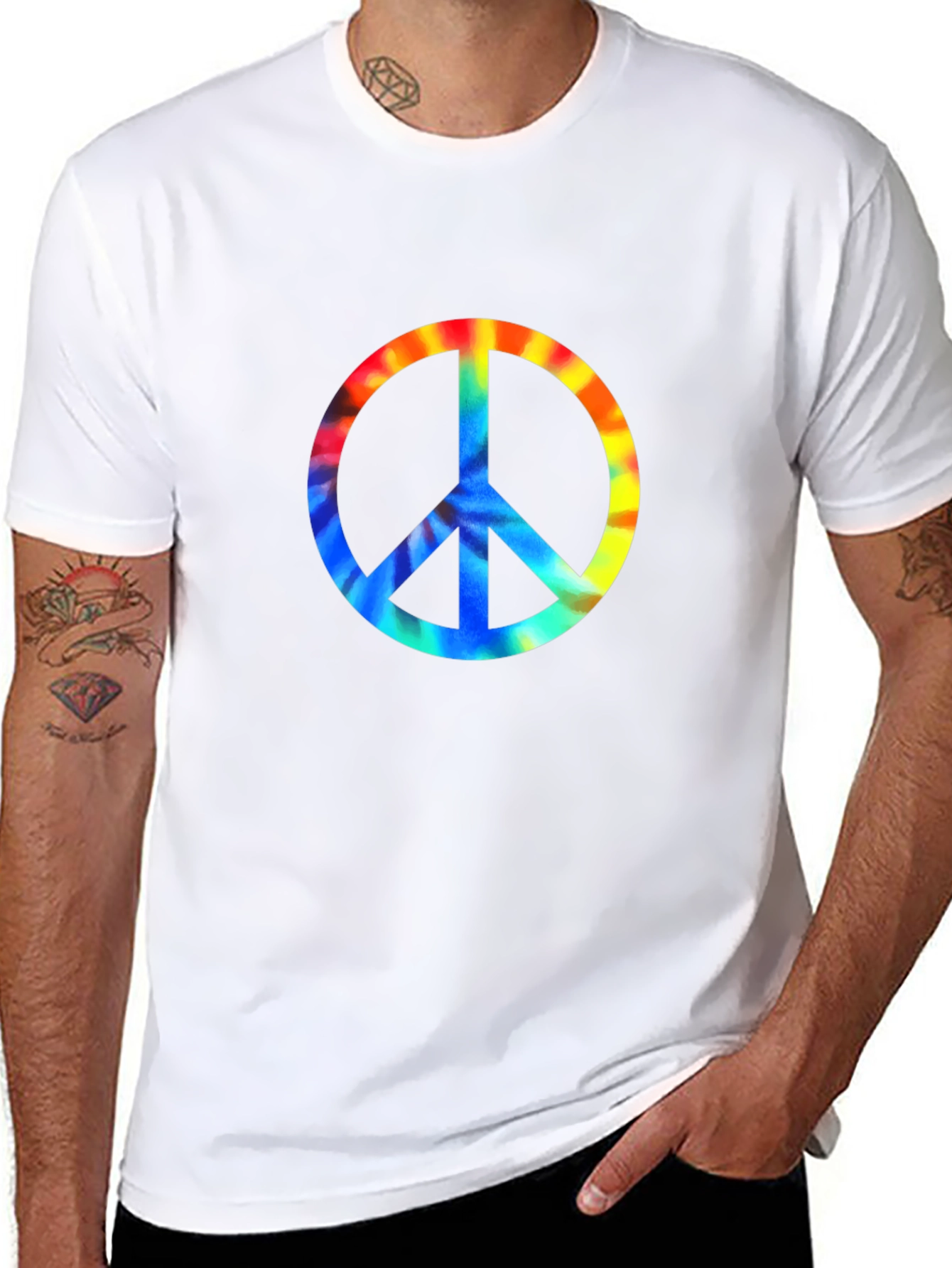 Black Peace Sign Tie-Dye Graphic Tee - Black view 8