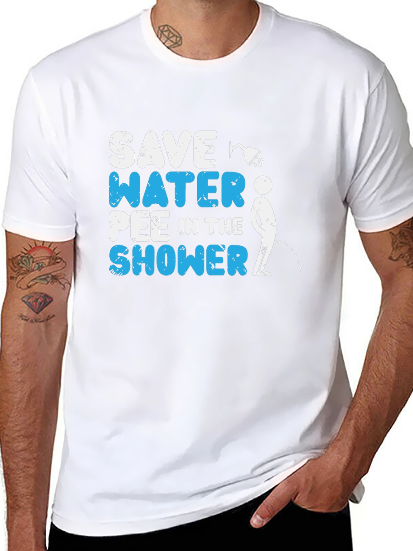 Black Save Water Pee in the Shower Graphic Tee view 8