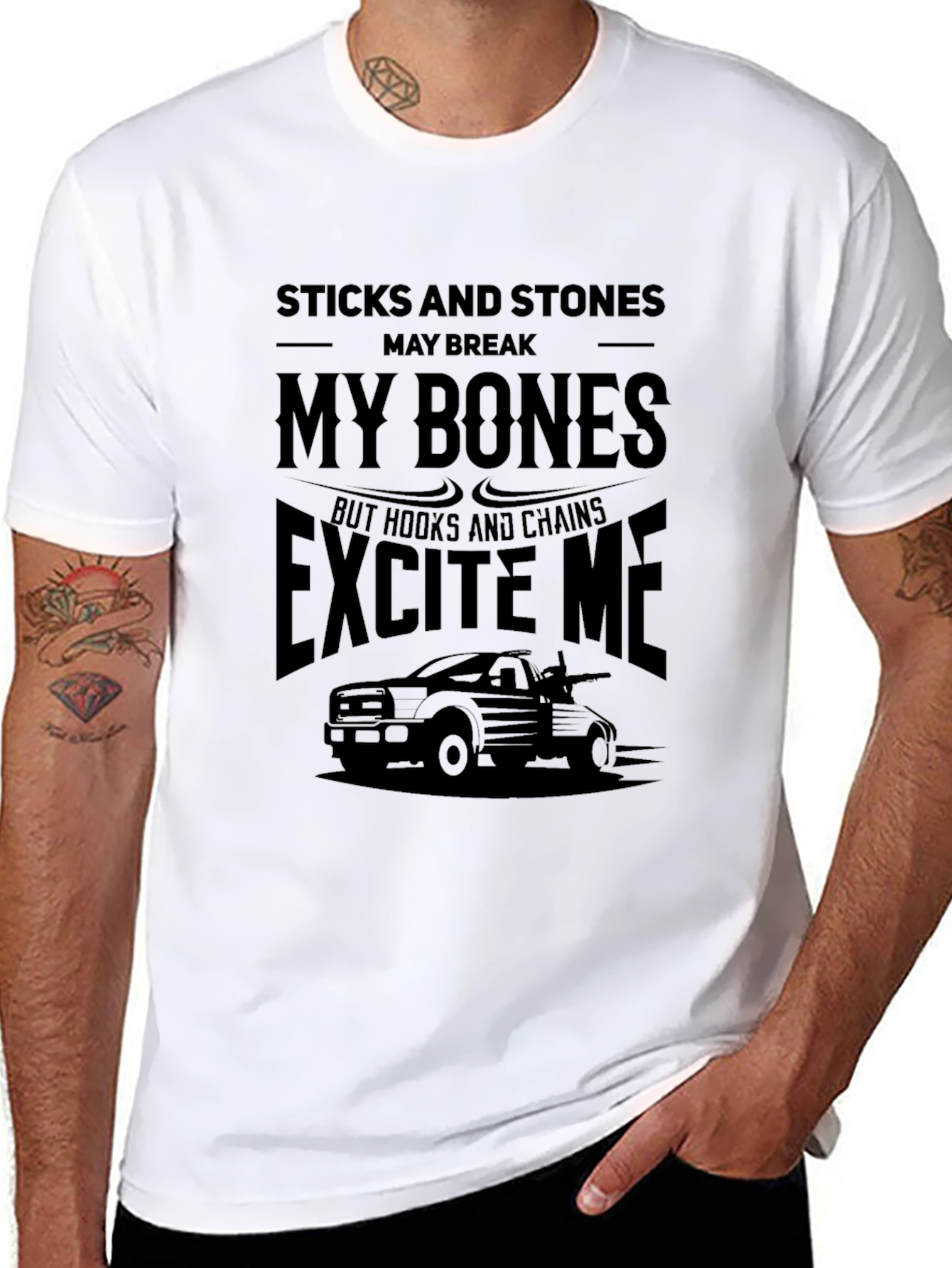 Black Sticks and Stones Tow Truck T-Shirt view 8