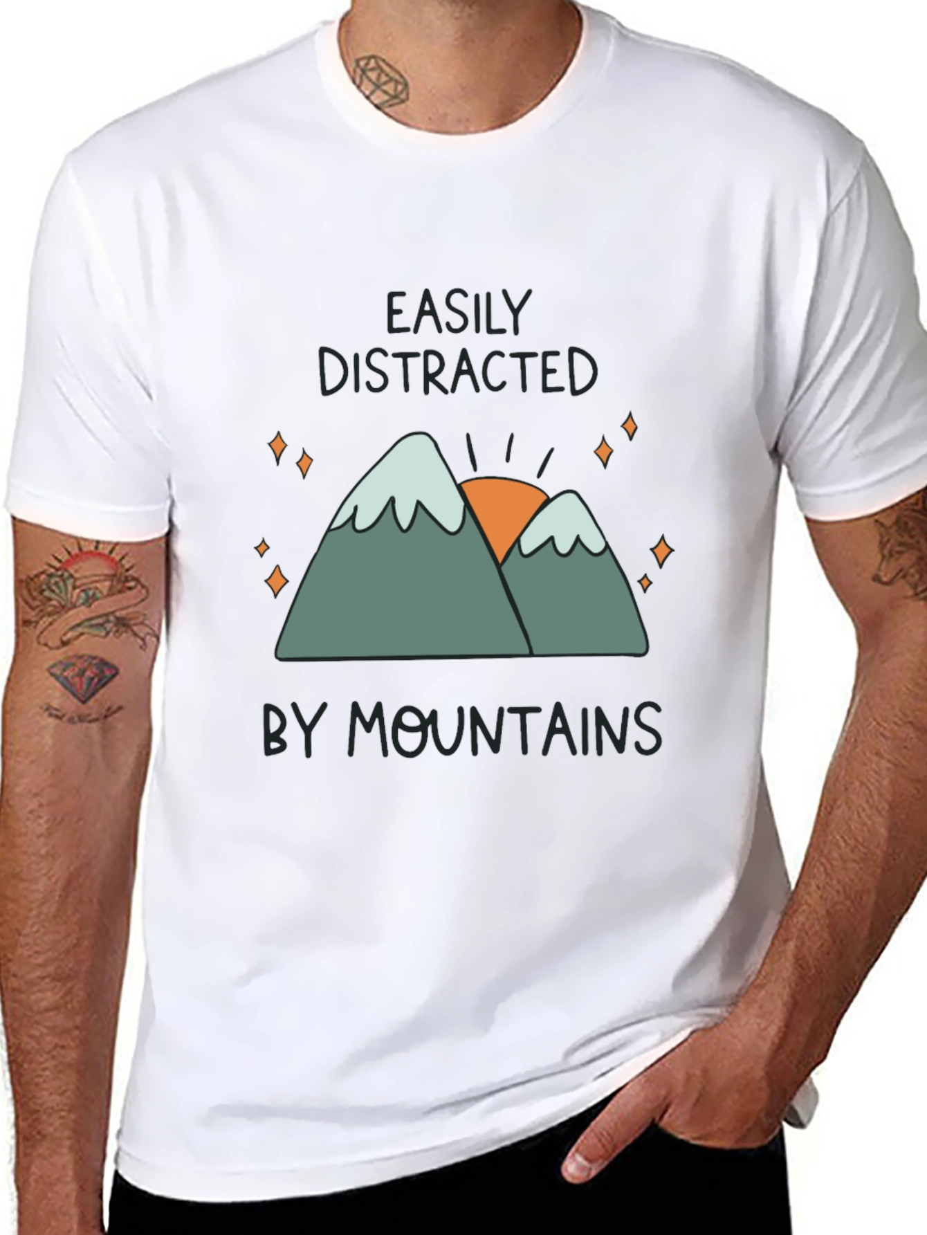 Black Easily Distracted By Mountains Graphic T-Shirt view 8