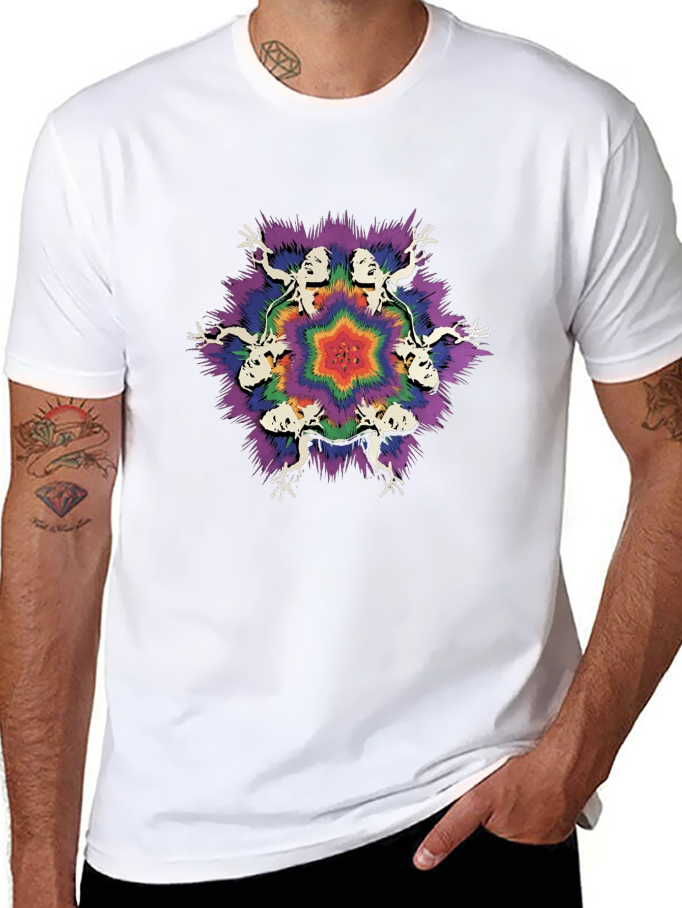 Black Psychedelic T-Shirt with Abstract Figures view 8