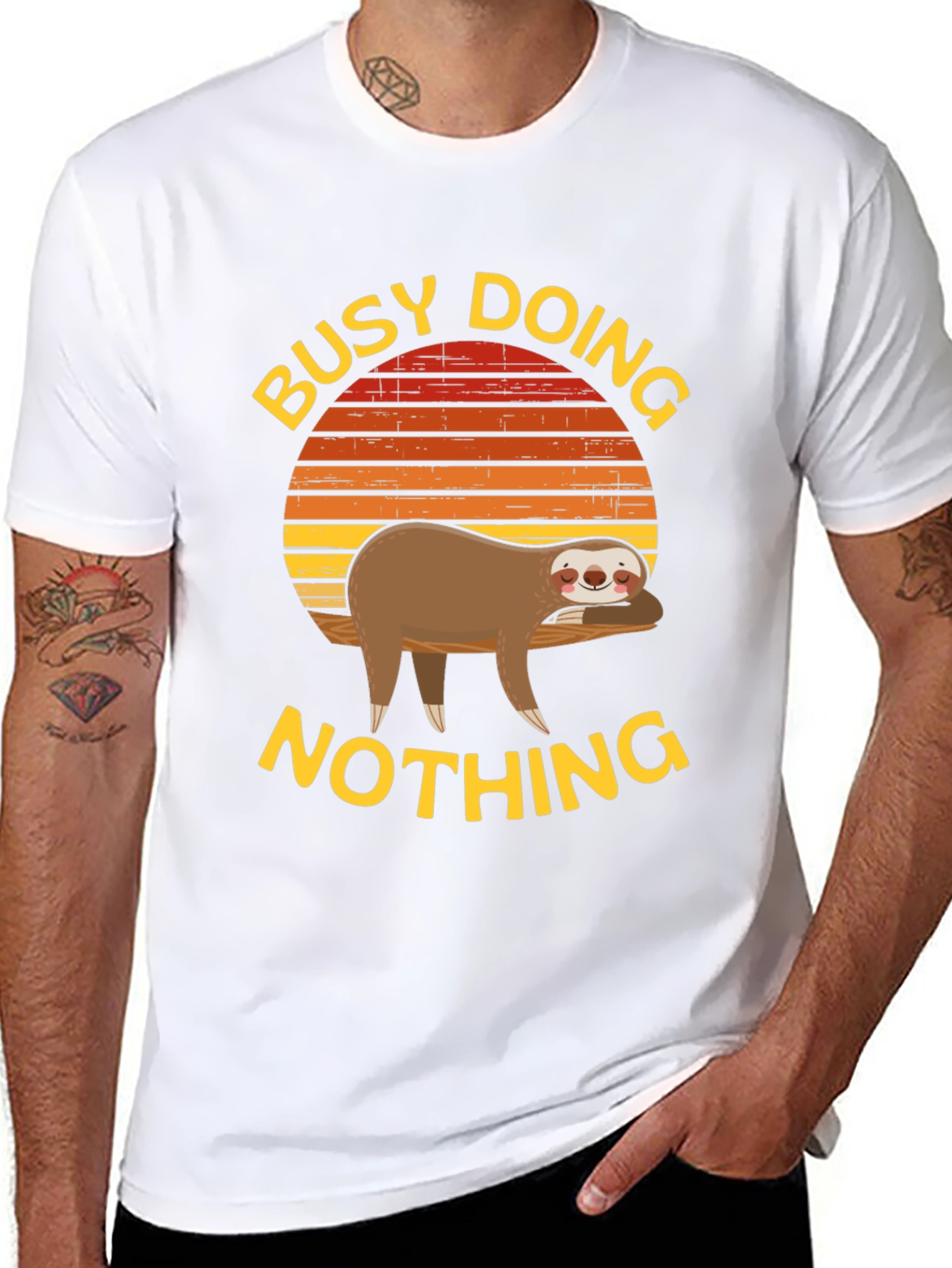 Black Busy Doing Nothing Sloth Graphic Tee view 8