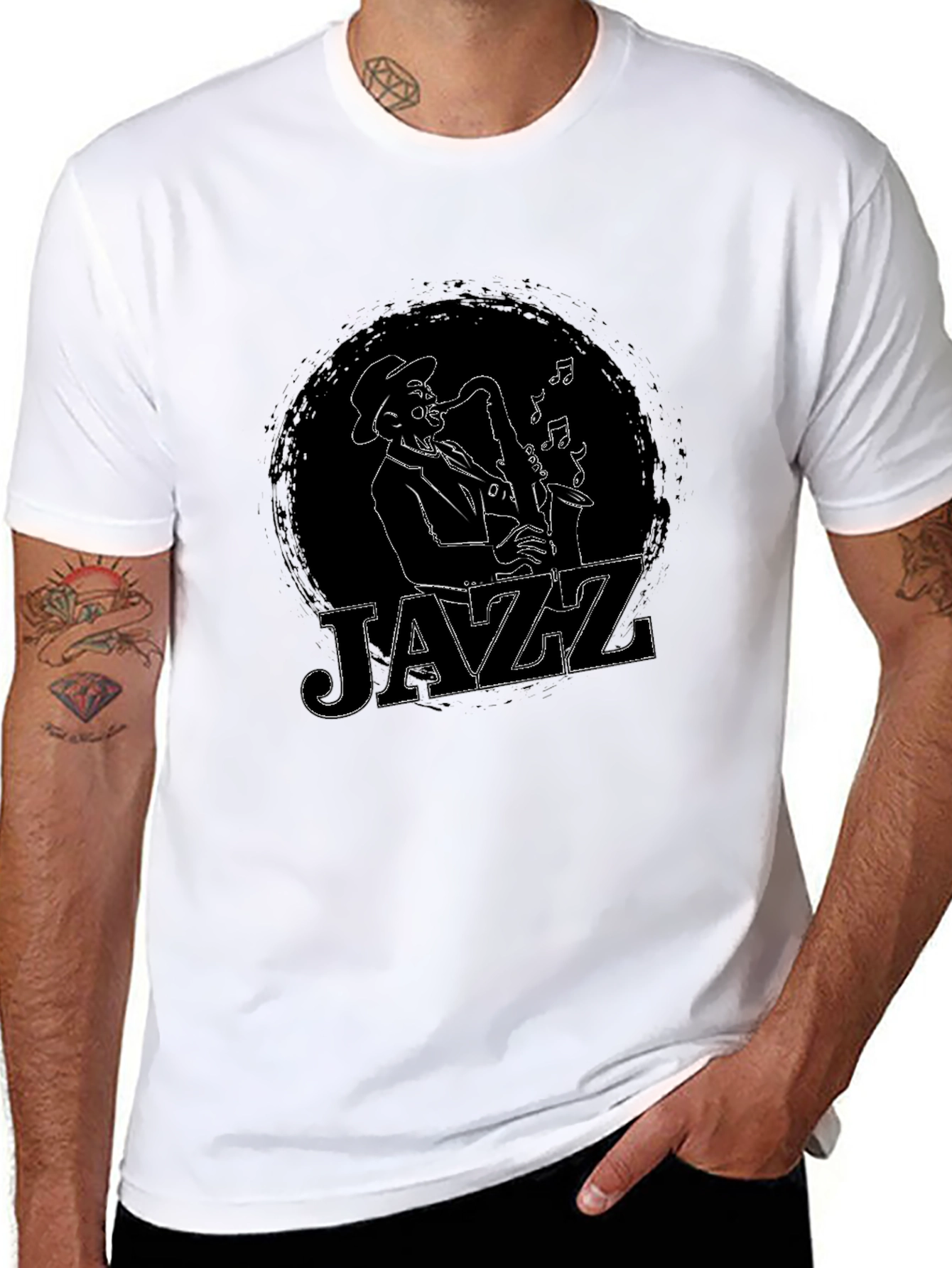 Black Cool Jazz Saxophone Player T-Shirt view 8