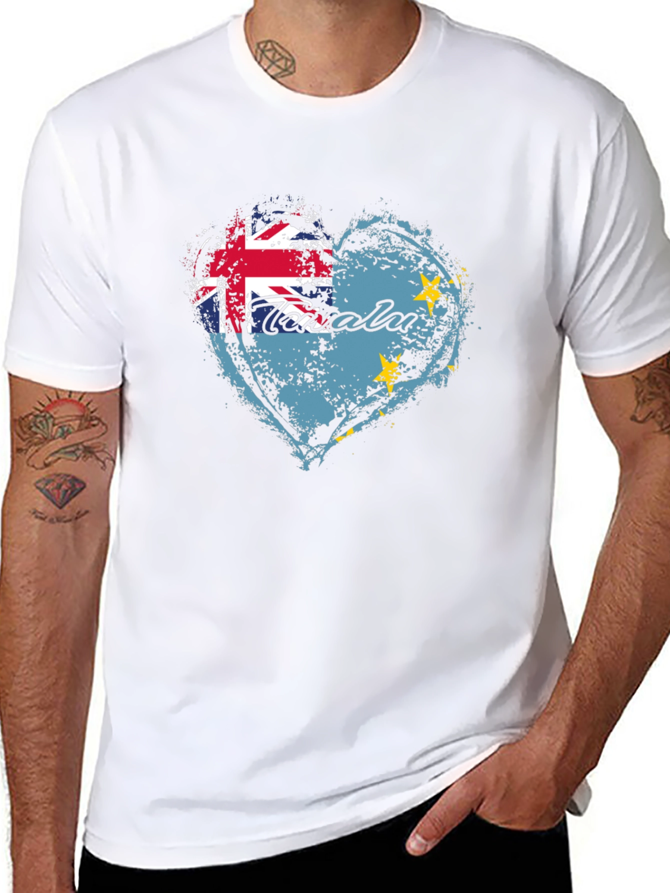 Black Tuvalu Flag Heart T-Shirt - Show Your Pride view 8